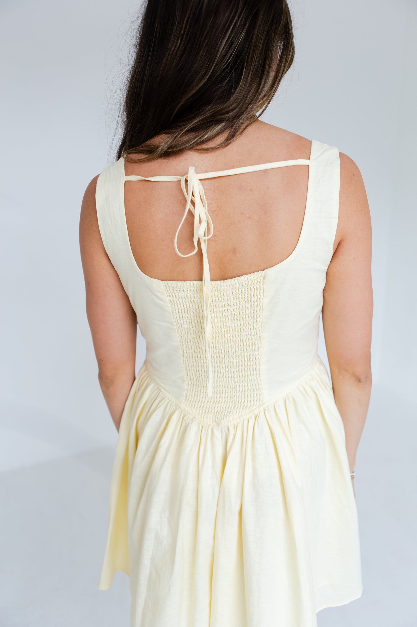 Lemon Water Linen Blend Drop Waist Skater Dress