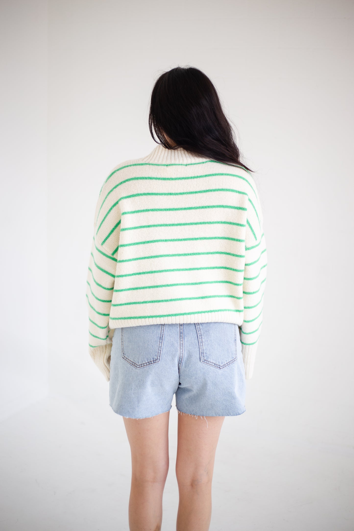 Cream & Green Striped Sweater