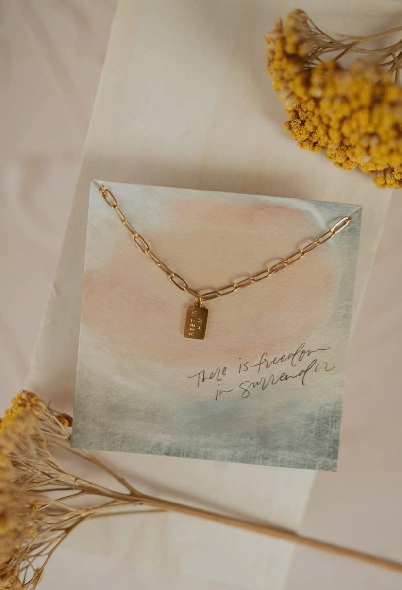 Rest In Him Mini Tag Necklace | Christian Jewelry