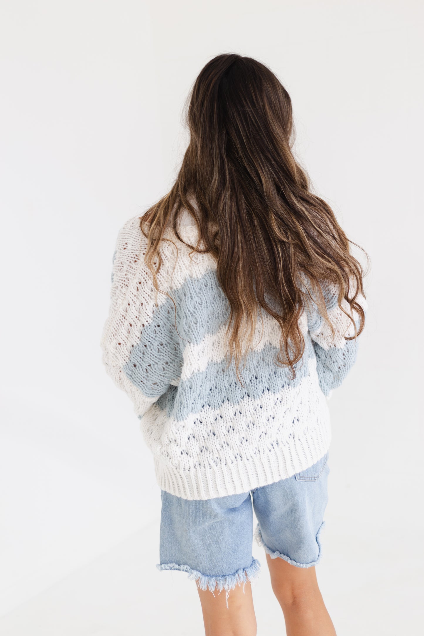 Off White & Sage Textured Striped Sweater Cardigan
