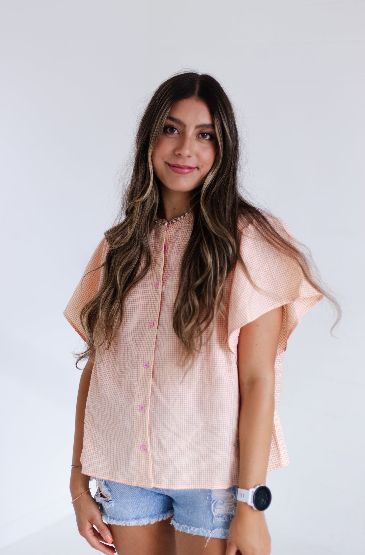 Daisy Pink Flutter Sleeve Blouse