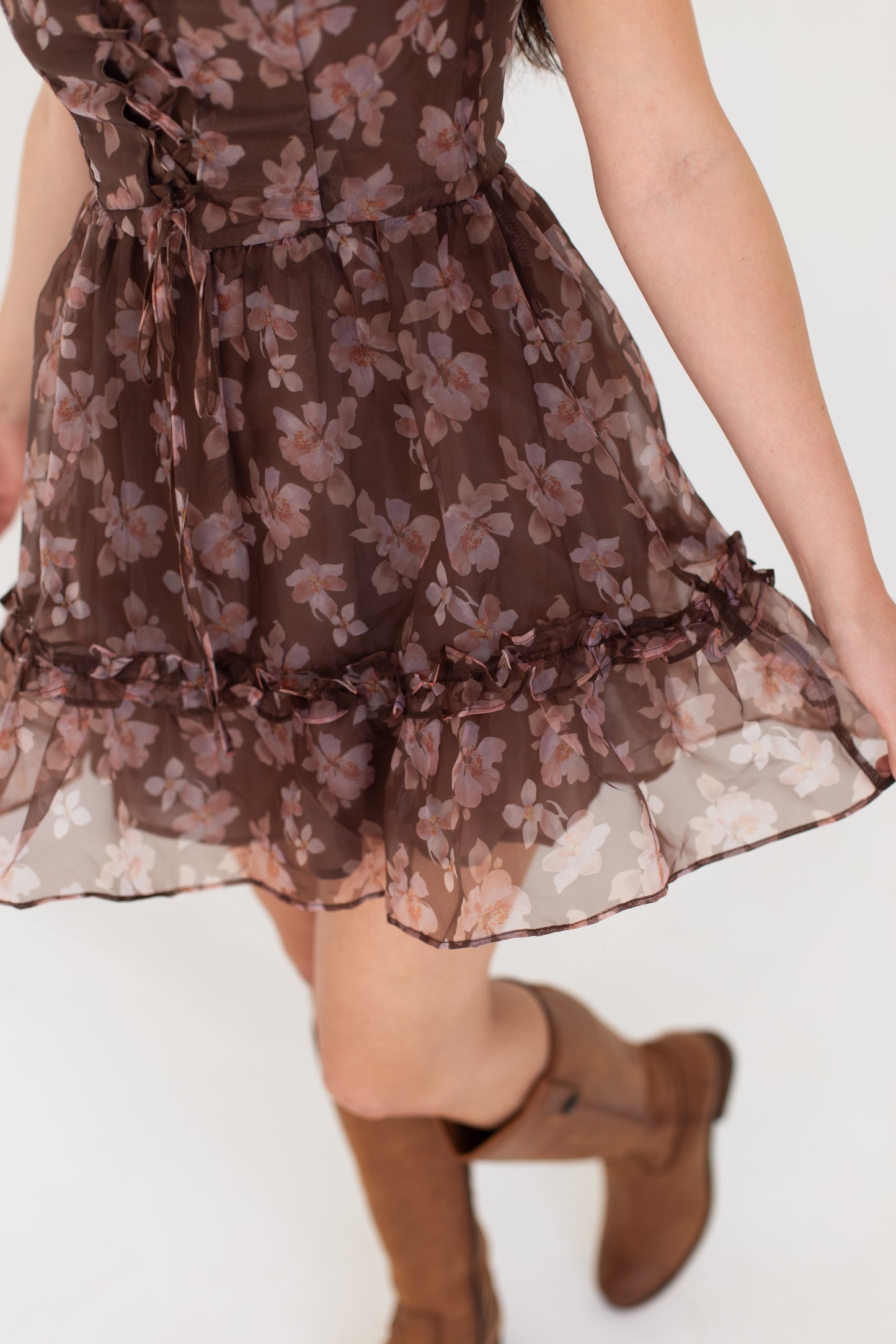 Brown Floral A Line Mini Dress