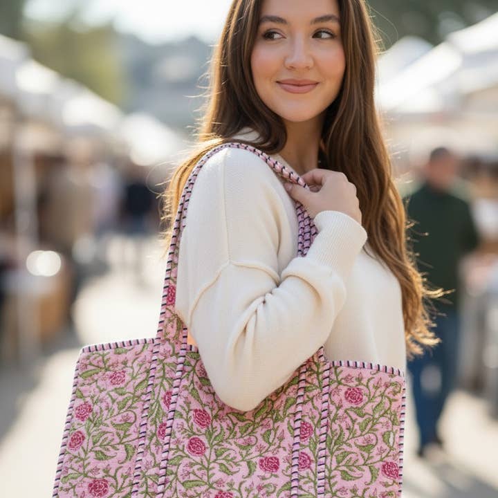 Claire Pink Floral Patterned Tote Bag