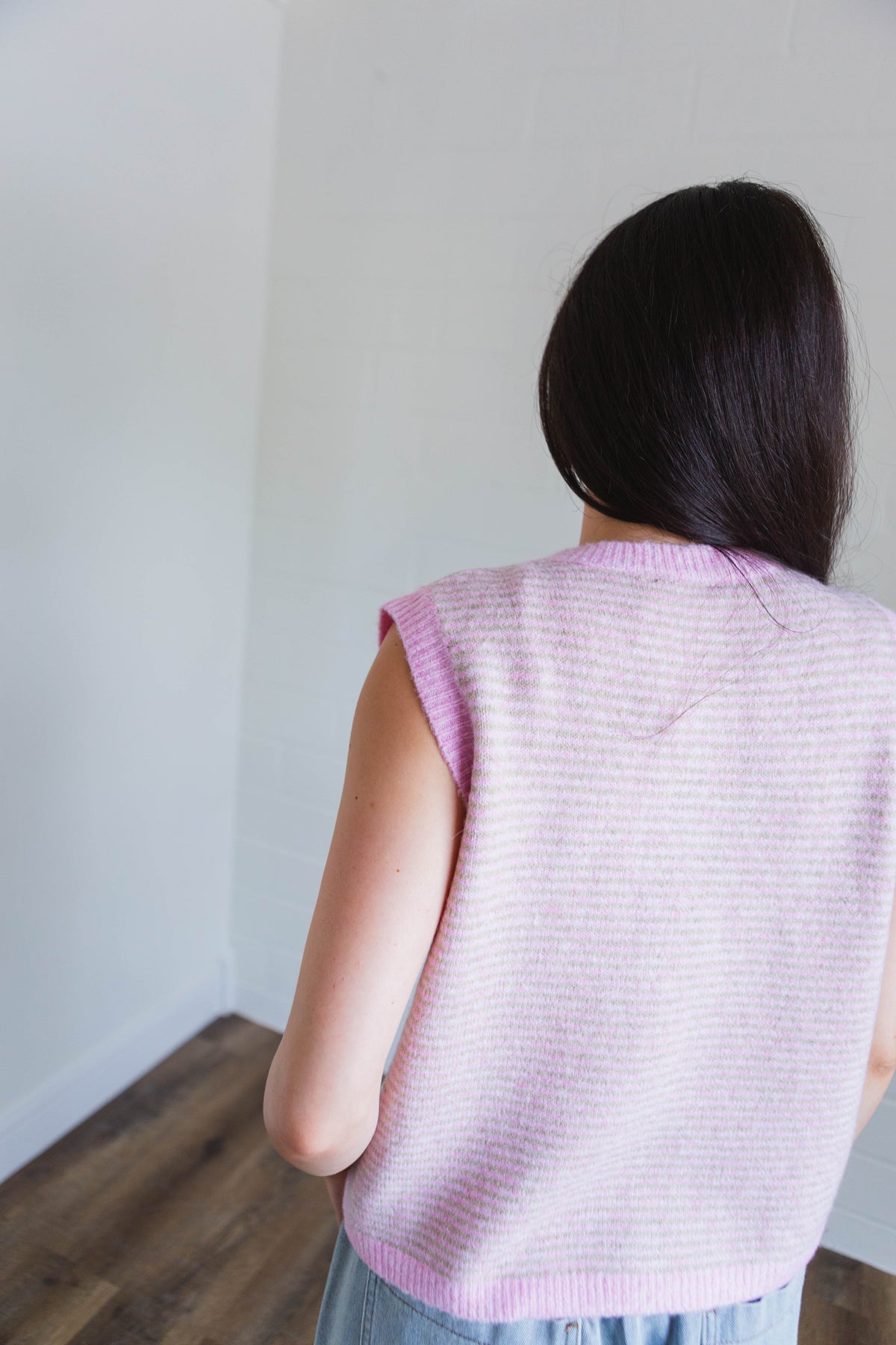Pink & Taupe Striped Sweater Vest