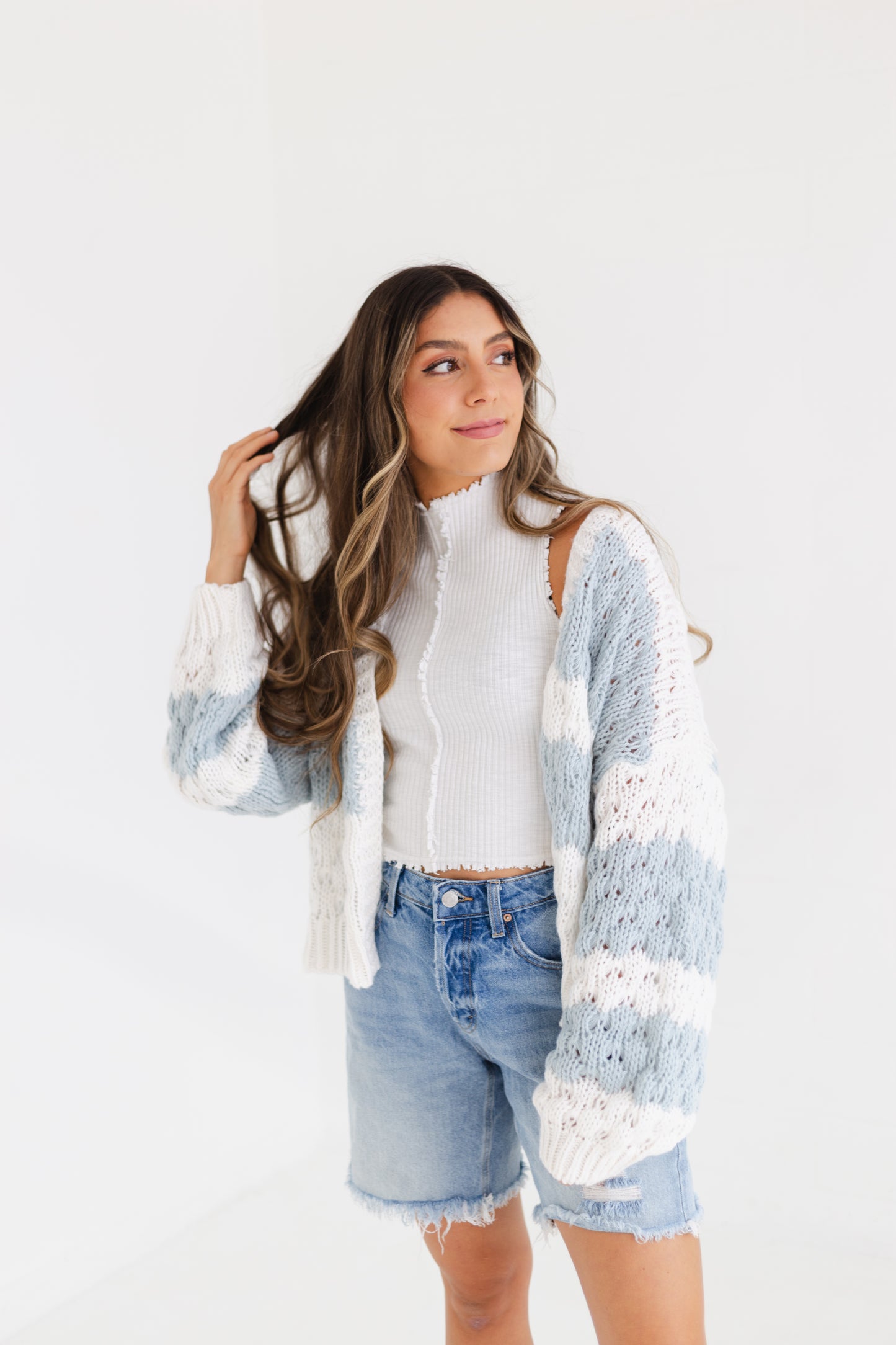 Off White & Sage Textured Striped Sweater Cardigan