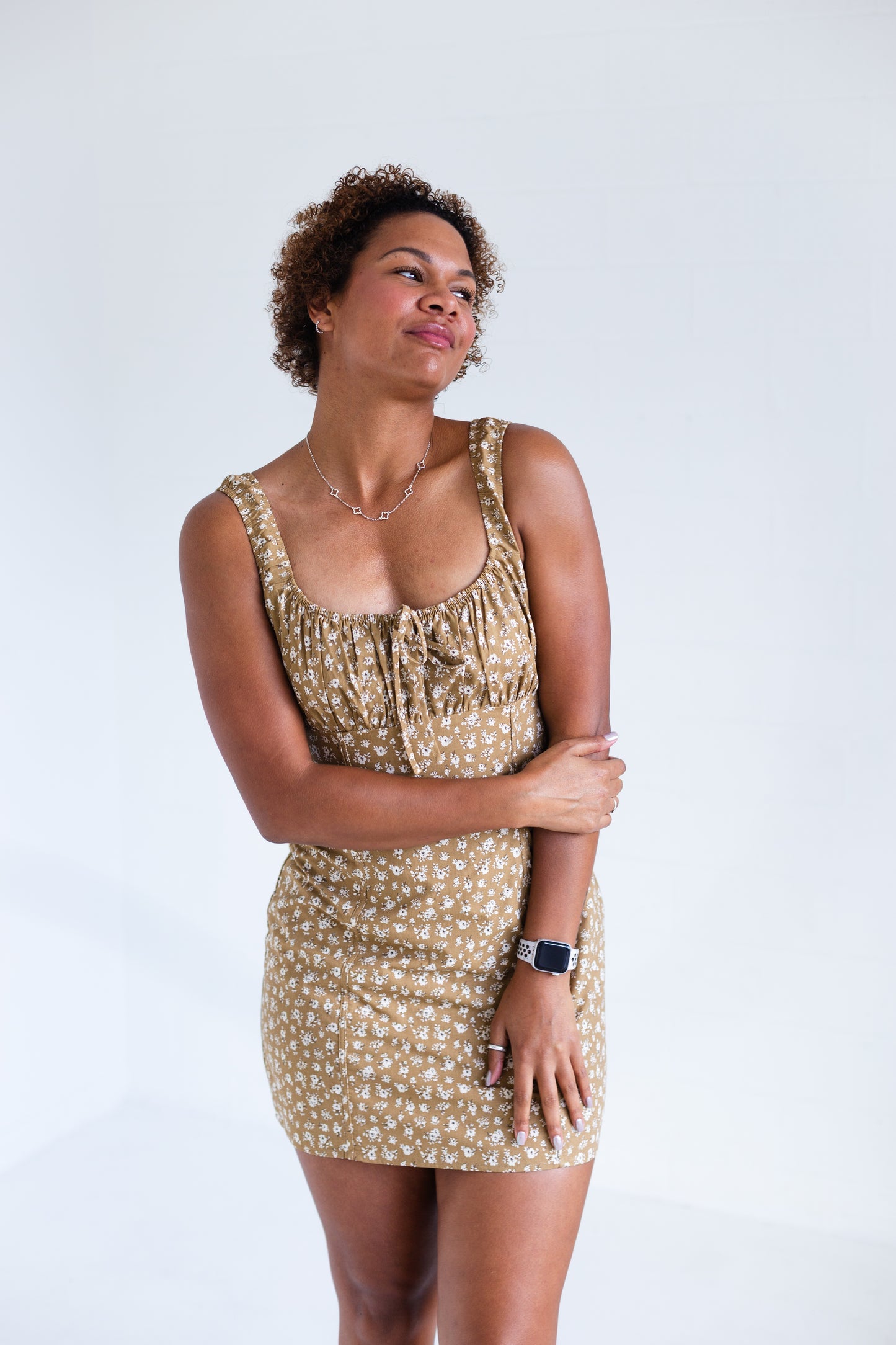 Mustard Ditsy Floral Mini Dress