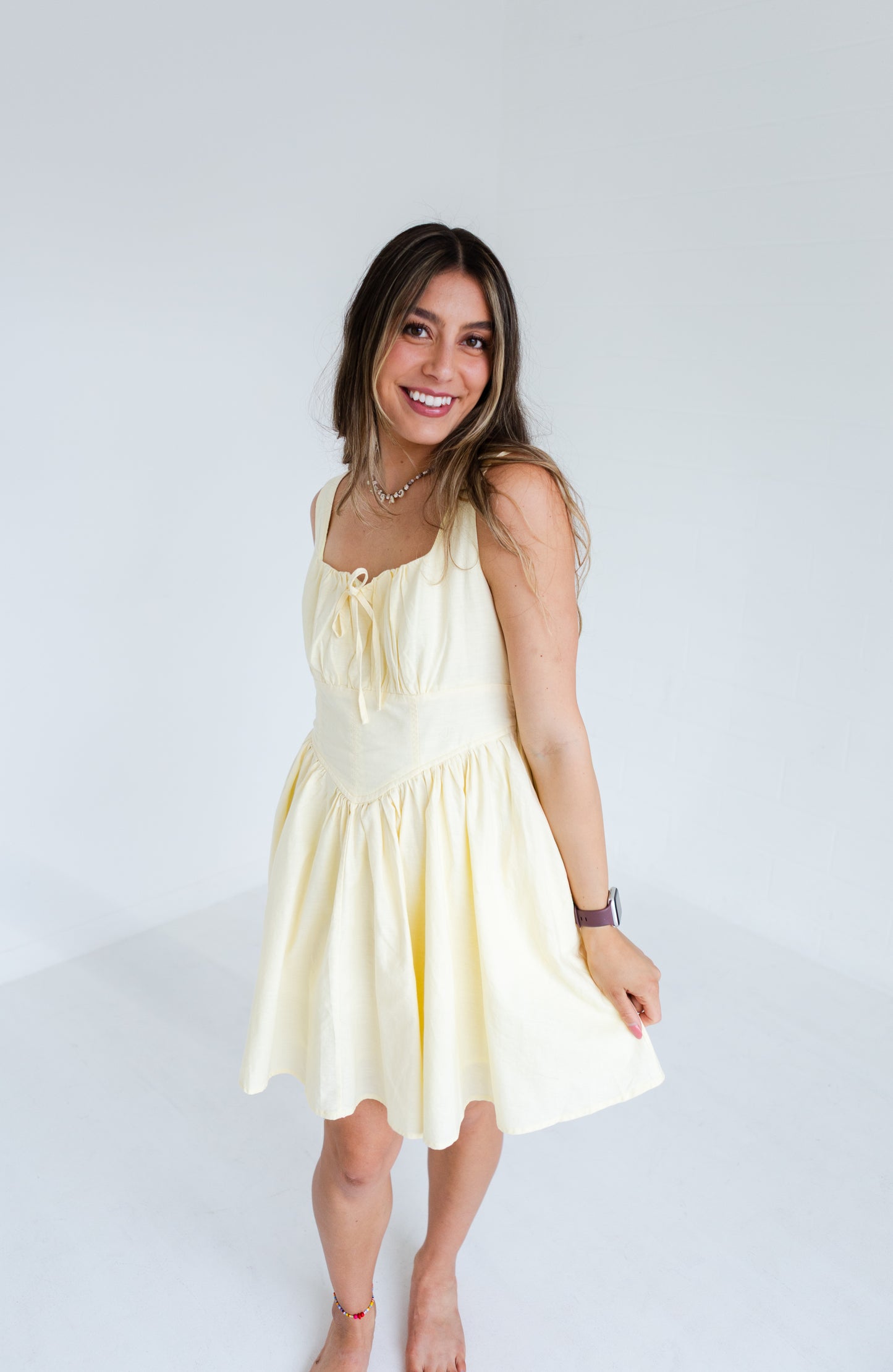 Lemon Water Linen Blend Drop Waist Skater Dress