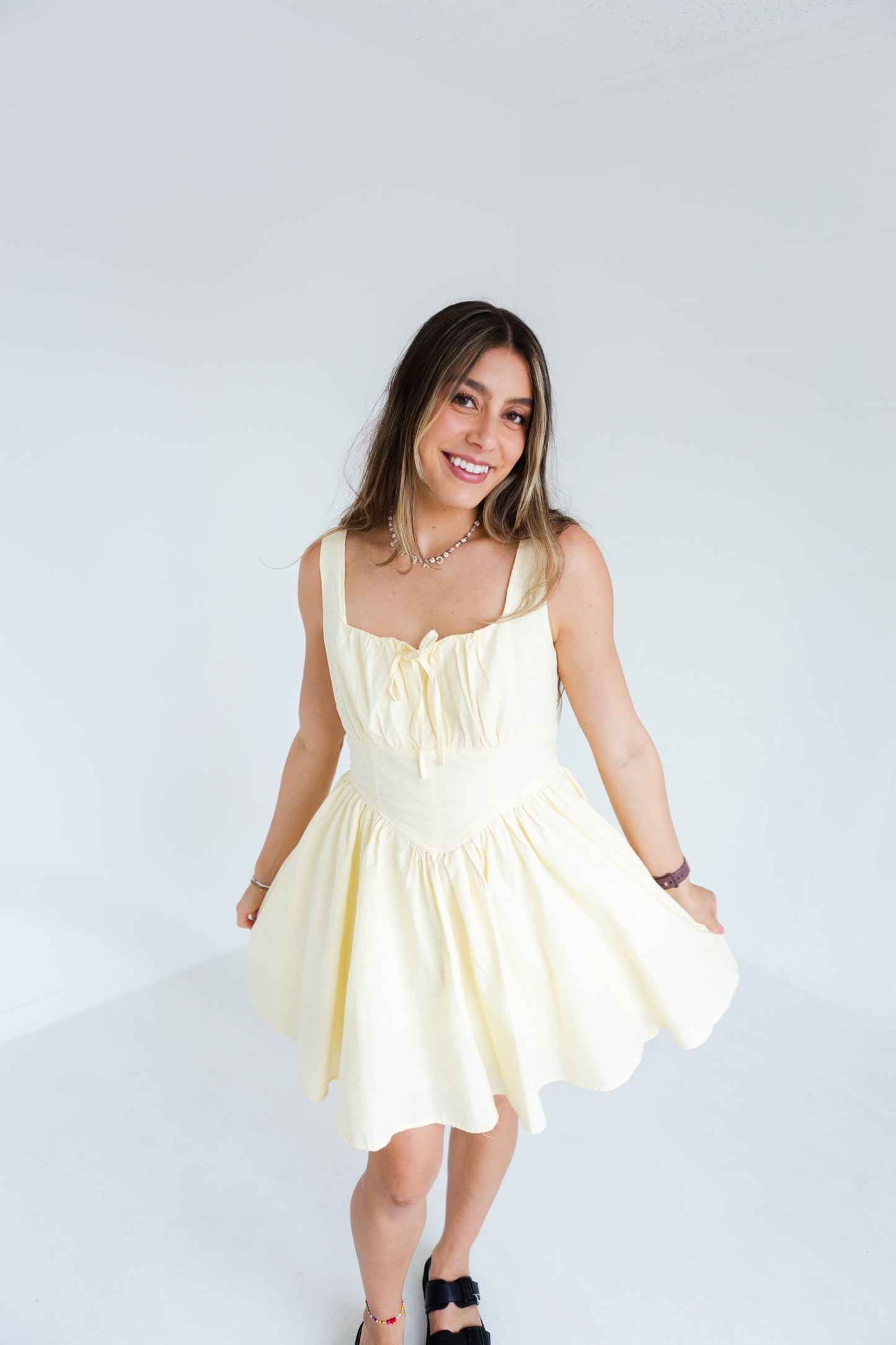 Lemon Water Linen Blend Drop Waist Skater Dress