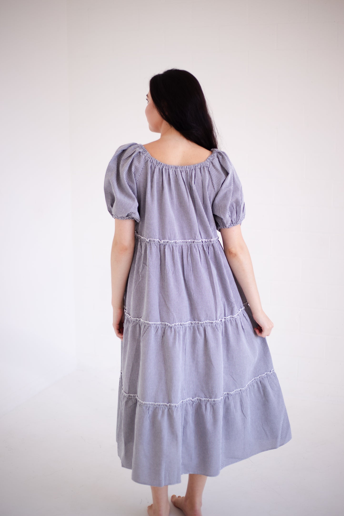 Gingham Tiered Midi Dress