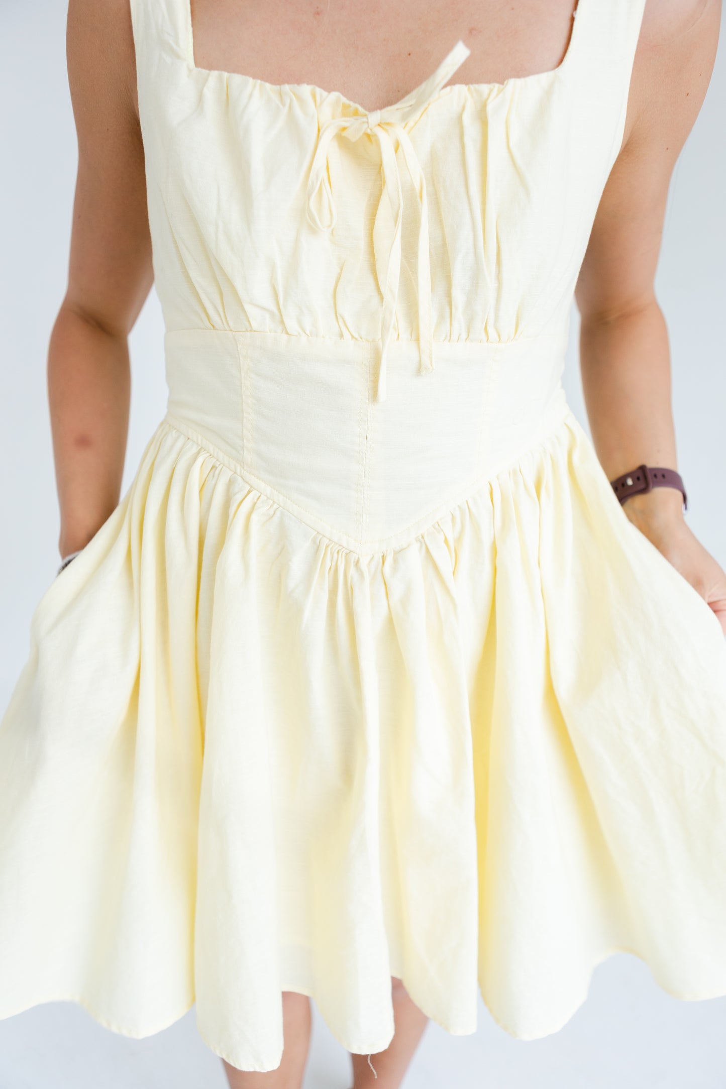 Lemon Water Linen Blend Drop Waist Skater Dress