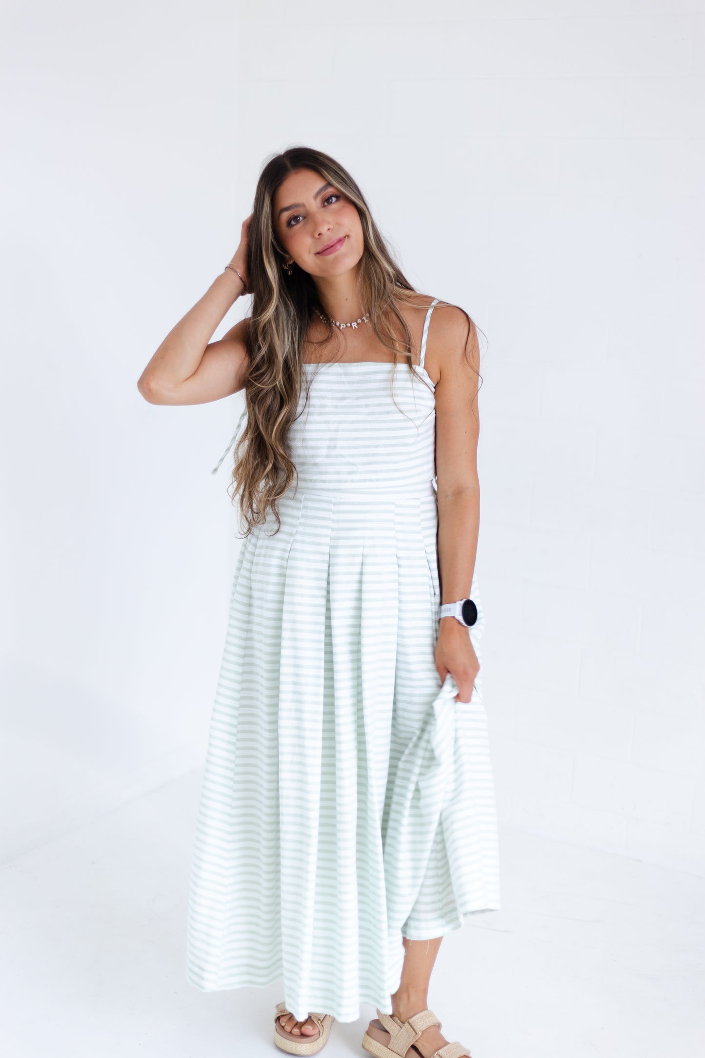 Light Sage Sleeveless Top & Midi Skirt Set