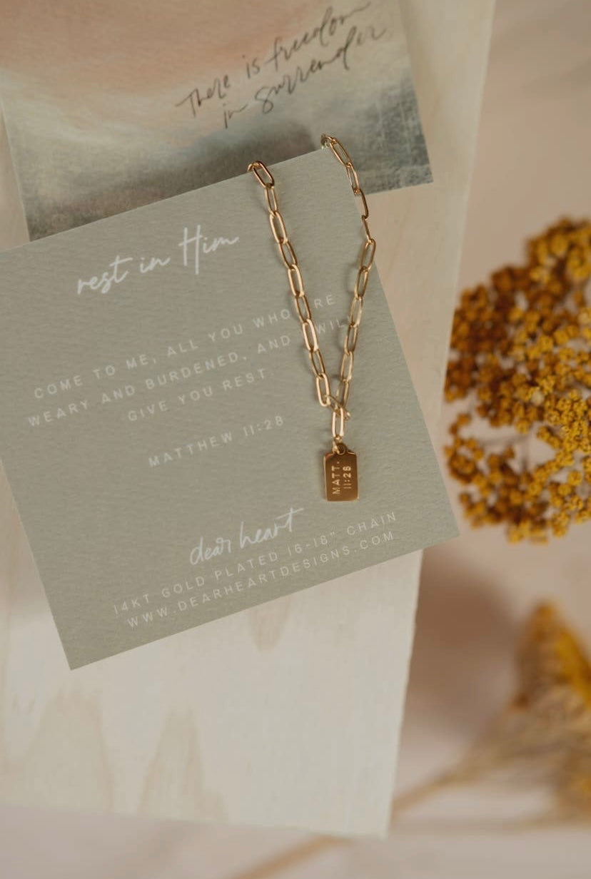 Rest In Him Mini Tag Necklace | Christian Jewelry