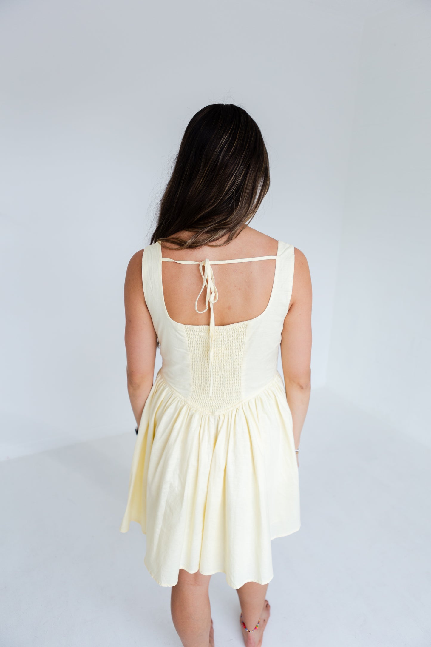 Lemon Water Linen Blend Drop Waist Skater Dress