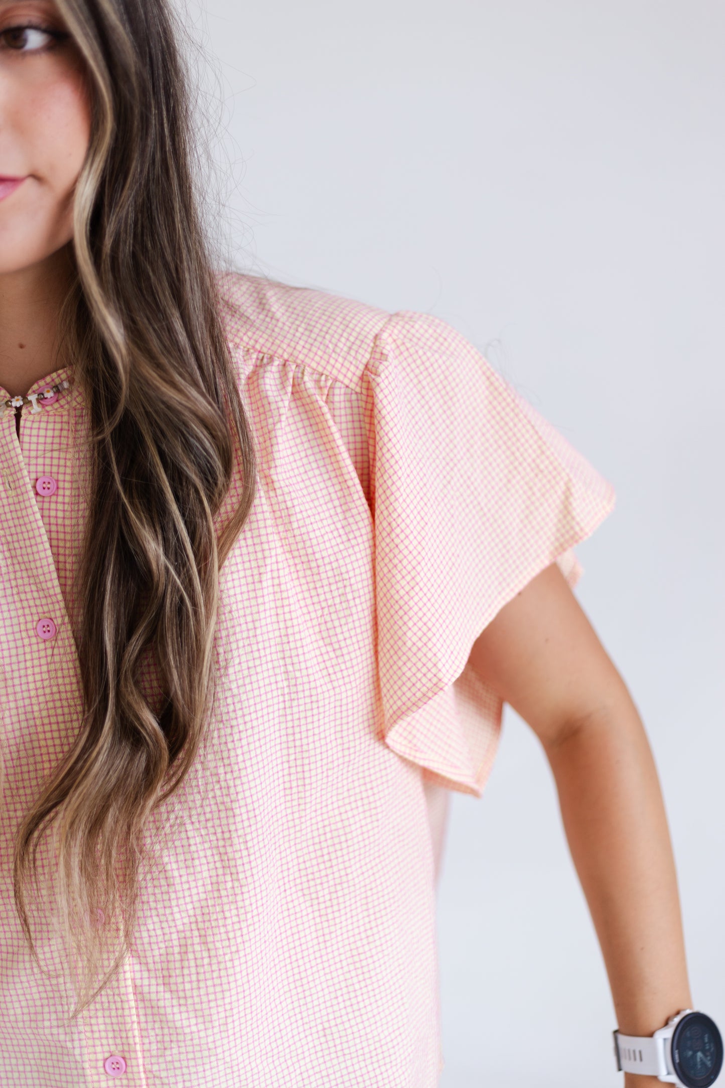 Daisy Pink Flutter Sleeve Blouse