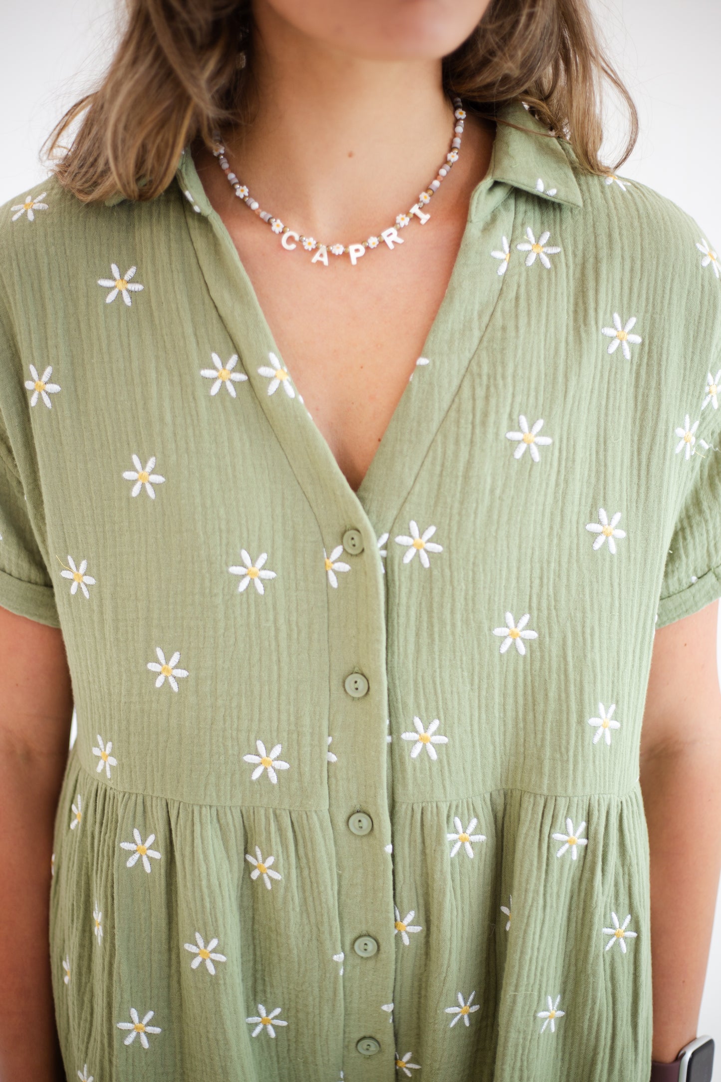 Olive Button Up Floral Romper