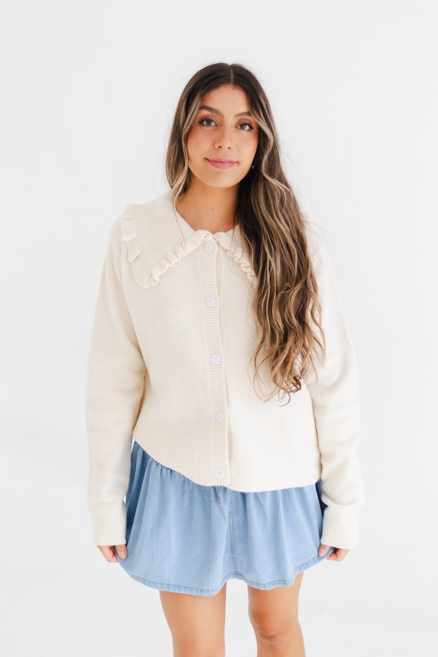 Cream Peter Pan Collared Button-up Sweater Cardigan