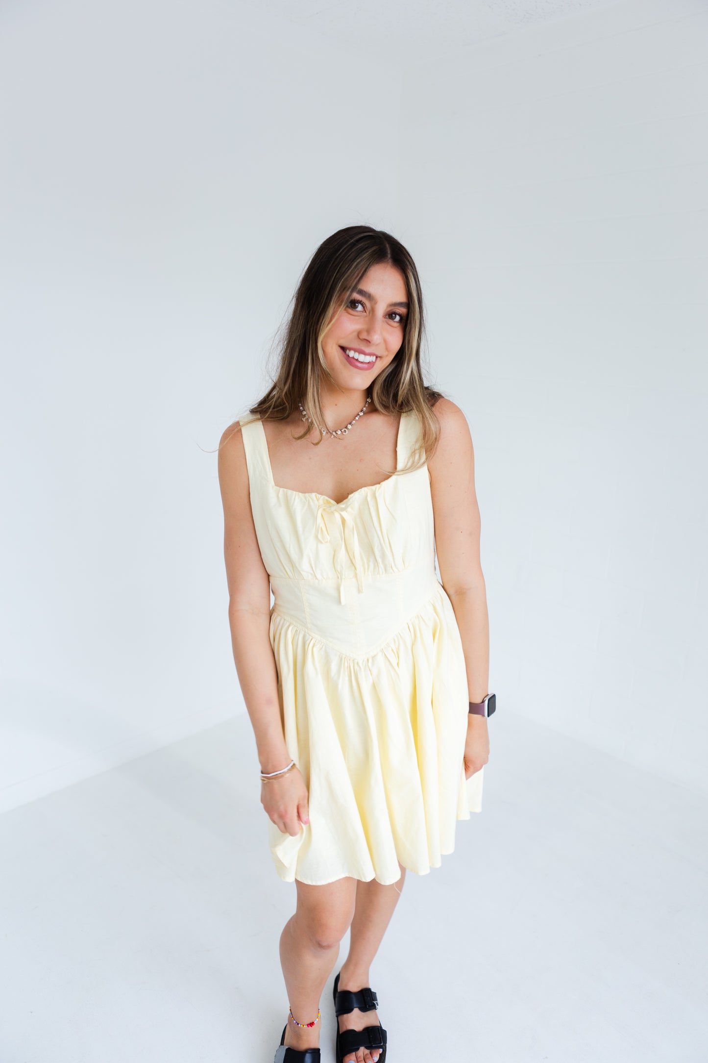 Lemon Water Linen Blend Drop Waist Skater Dress