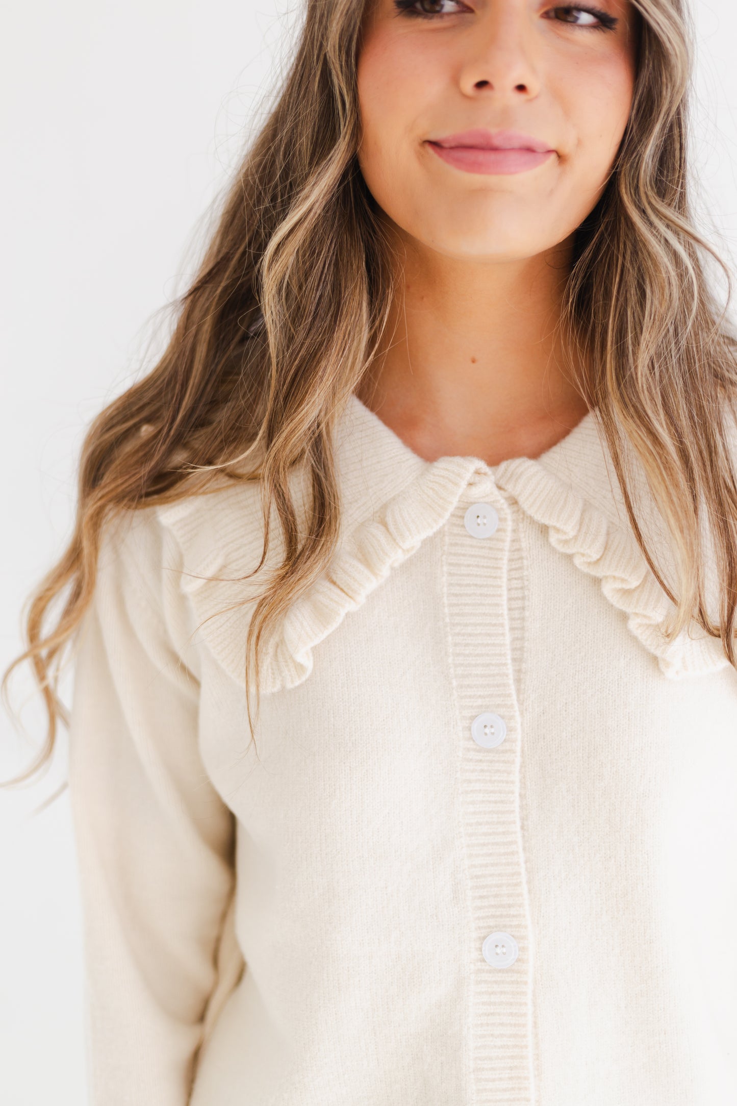 Cream Peter Pan Collared Button-up Sweater Cardigan
