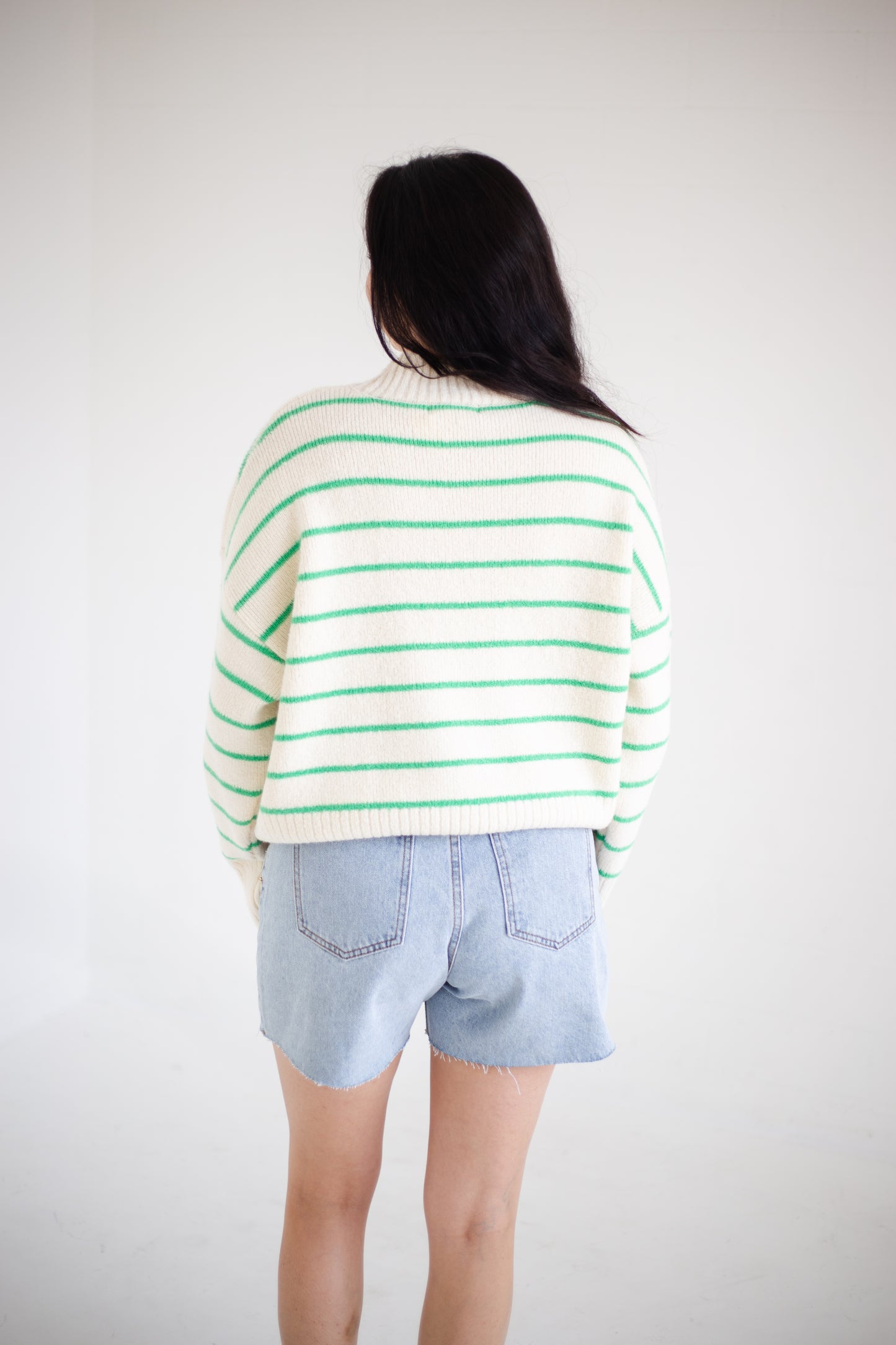 Cream & Green Striped Sweater