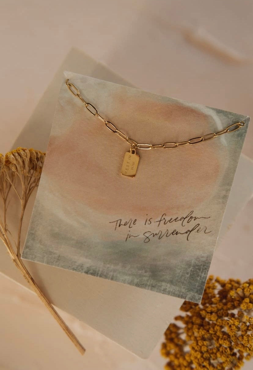Rest In Him Mini Tag Necklace | Christian Jewelry