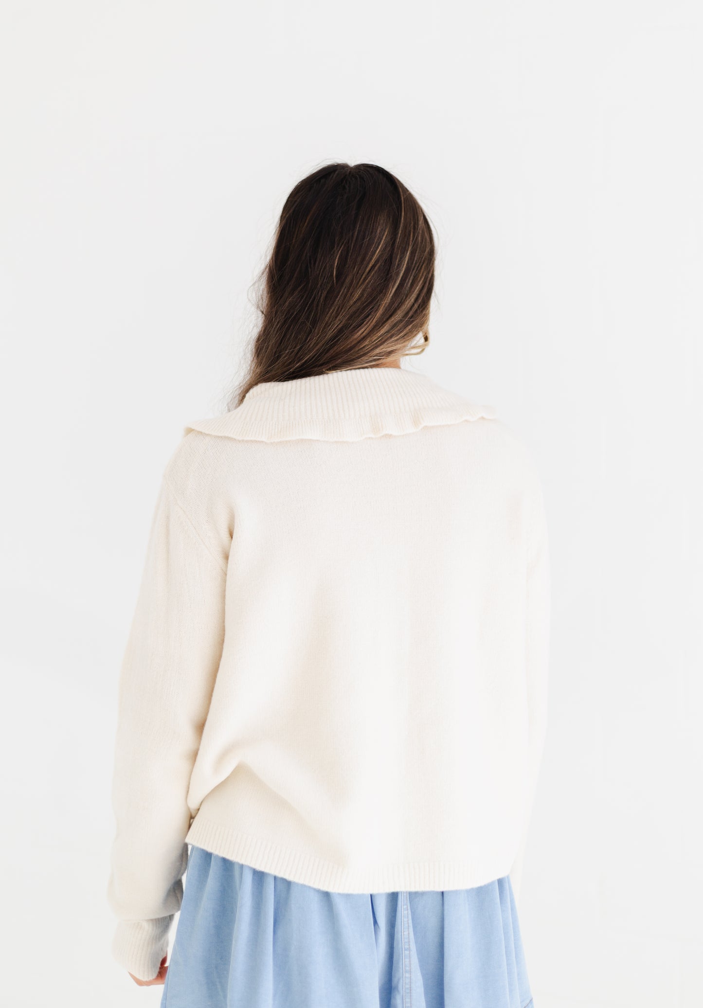 Cream Peter Pan Collared Button-up Sweater Cardigan
