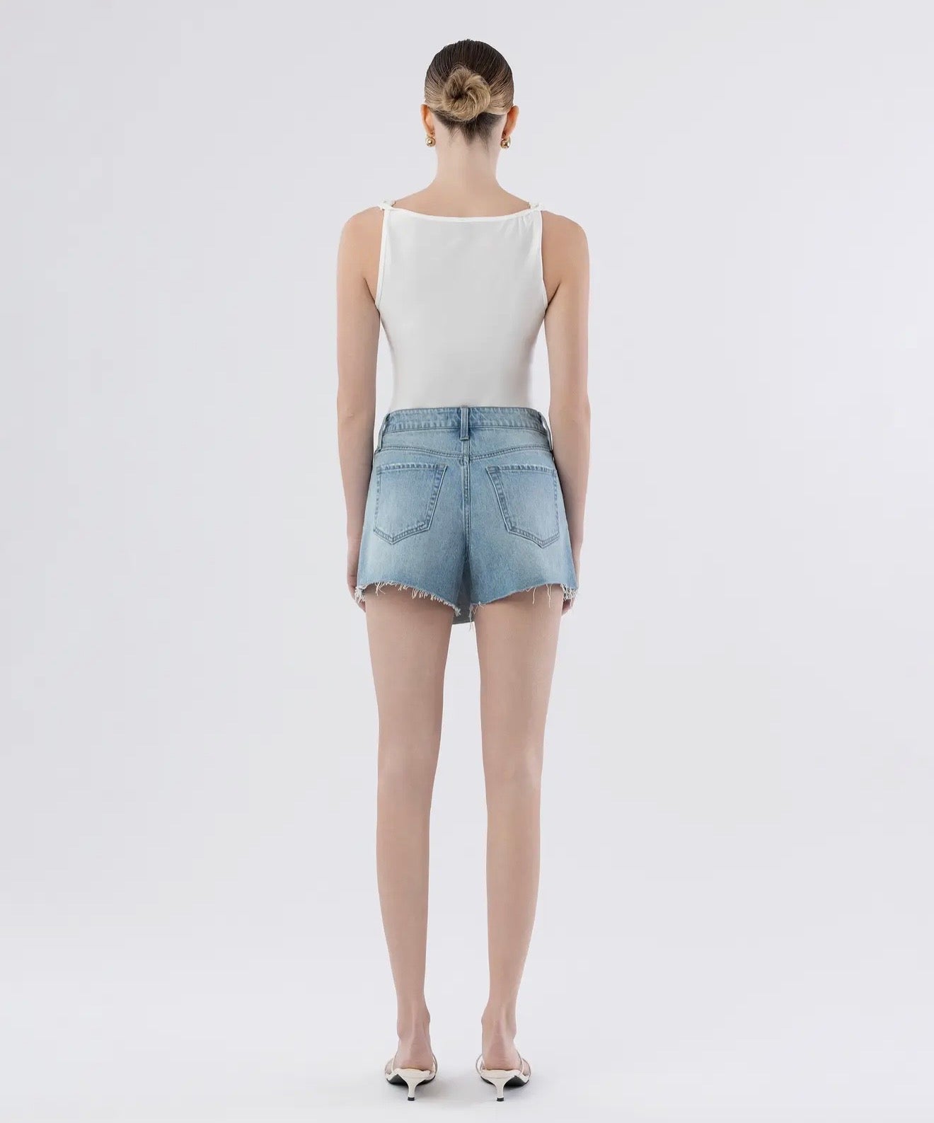 Super High Rise Raw Hem Denim Skort