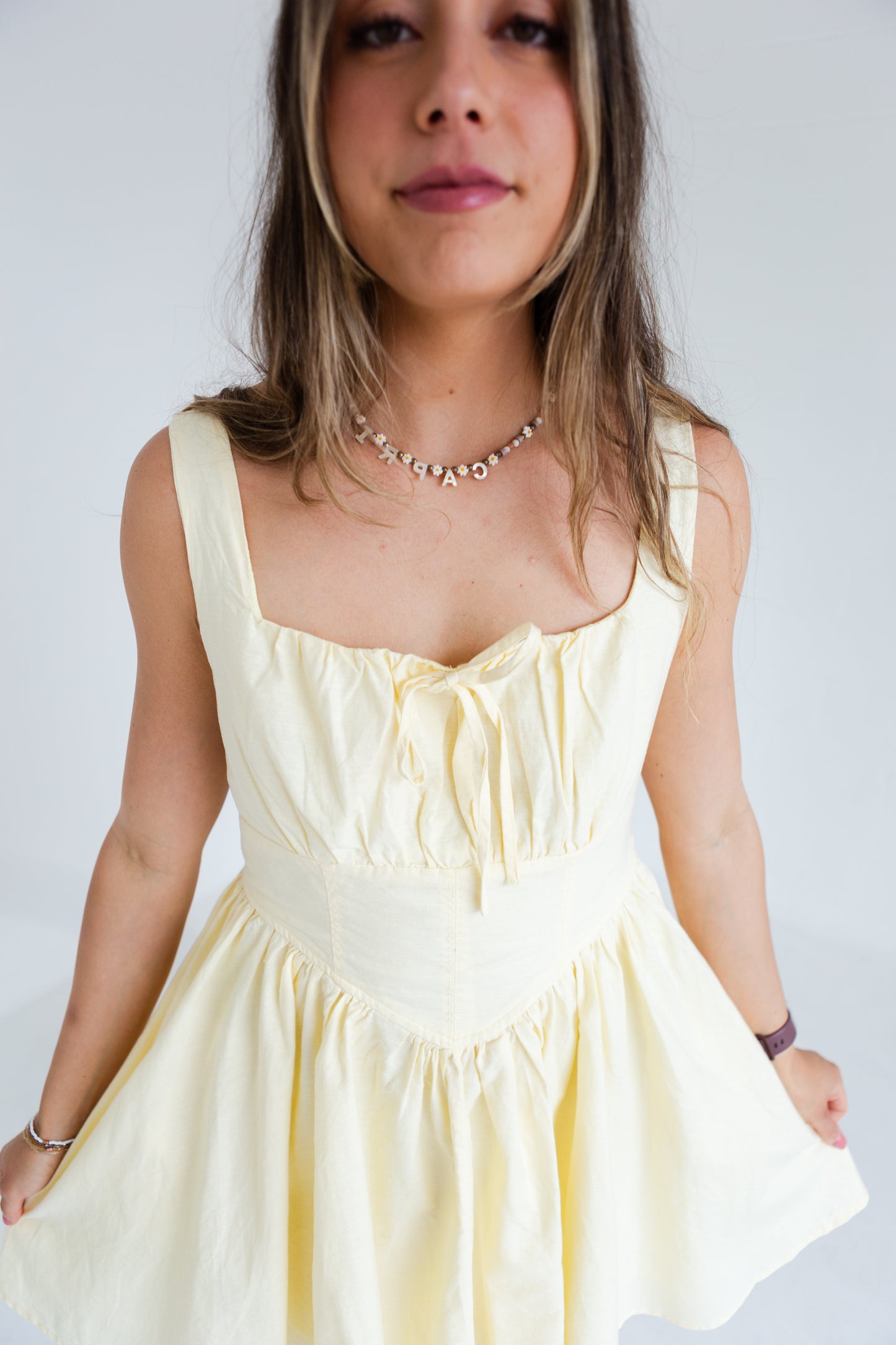 Lemon Water Linen Blend Drop Waist Skater Dress