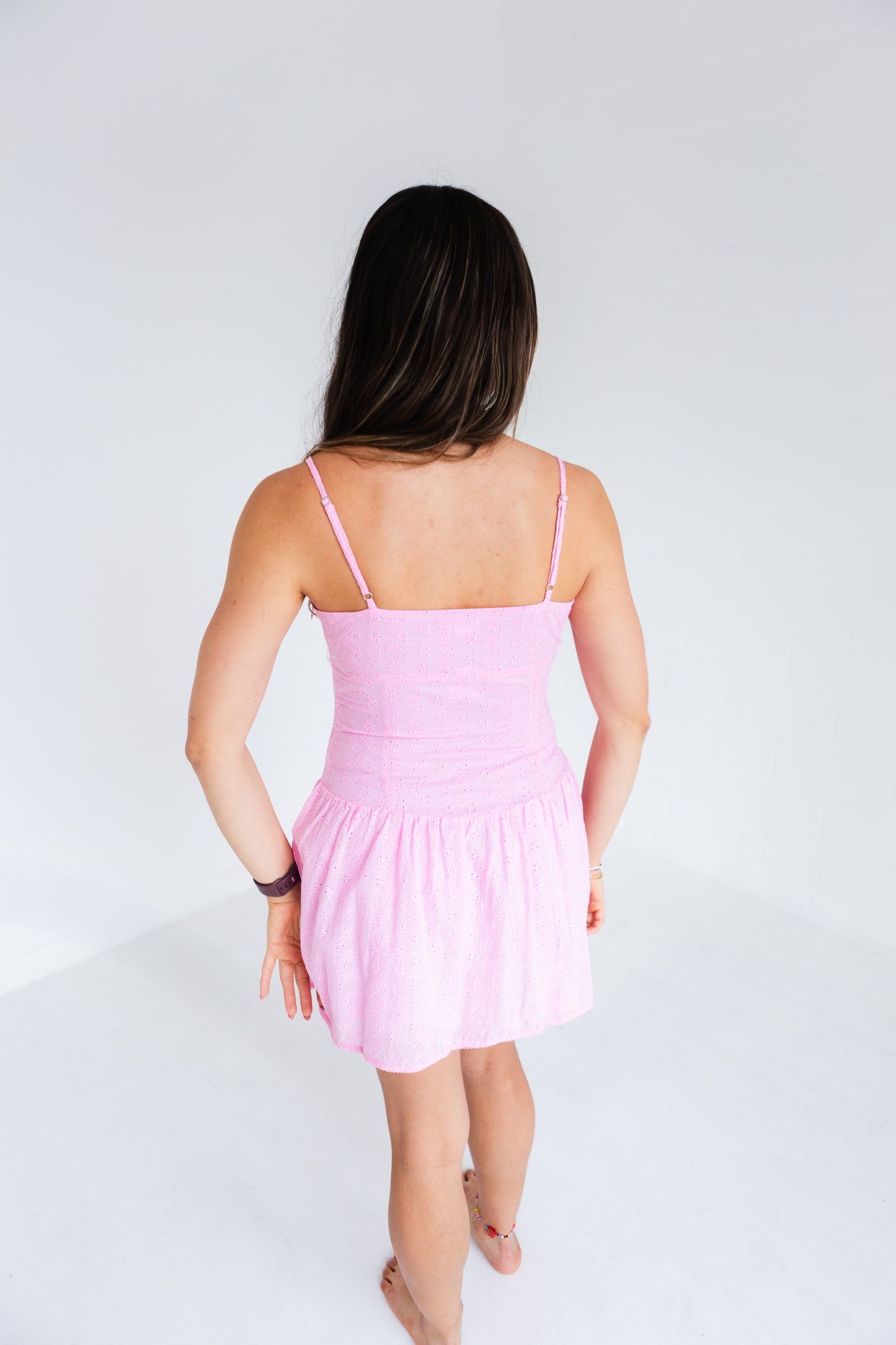 Pink Drop Waist Lace Trim Detail Mini Dress