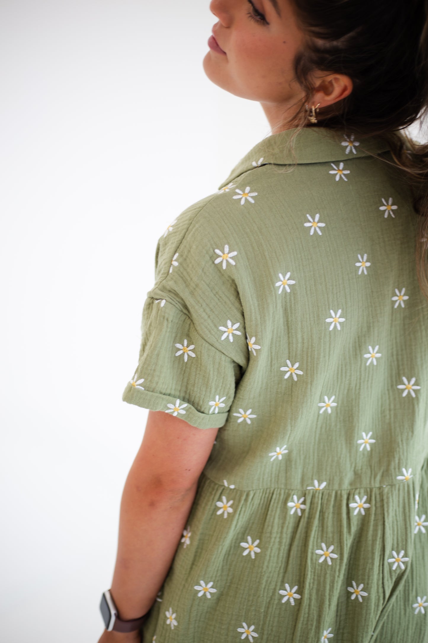 Olive Button Up Floral Romper