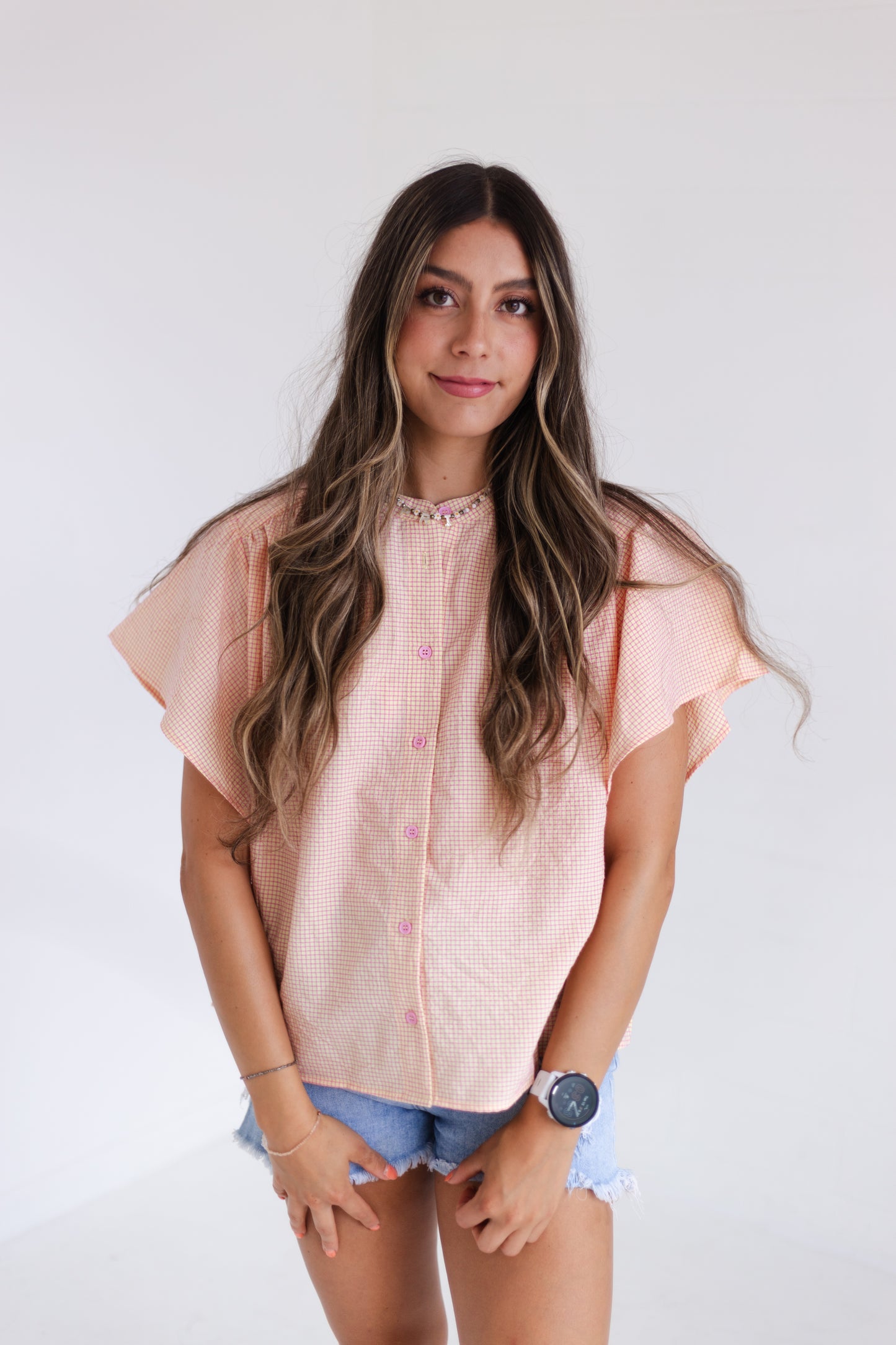 Daisy Pink Flutter Sleeve Blouse