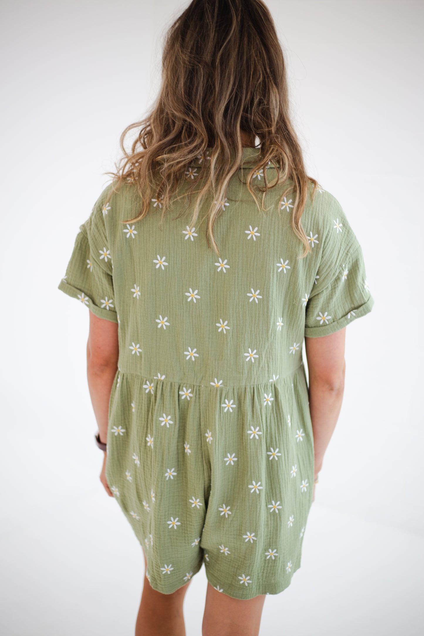 Olive Button Up Floral Romper