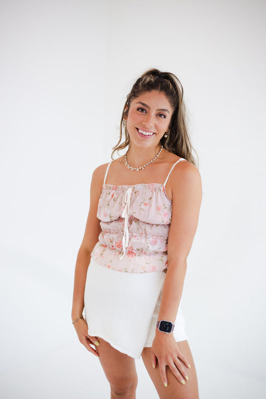 Blush Floral Ruffled Tank