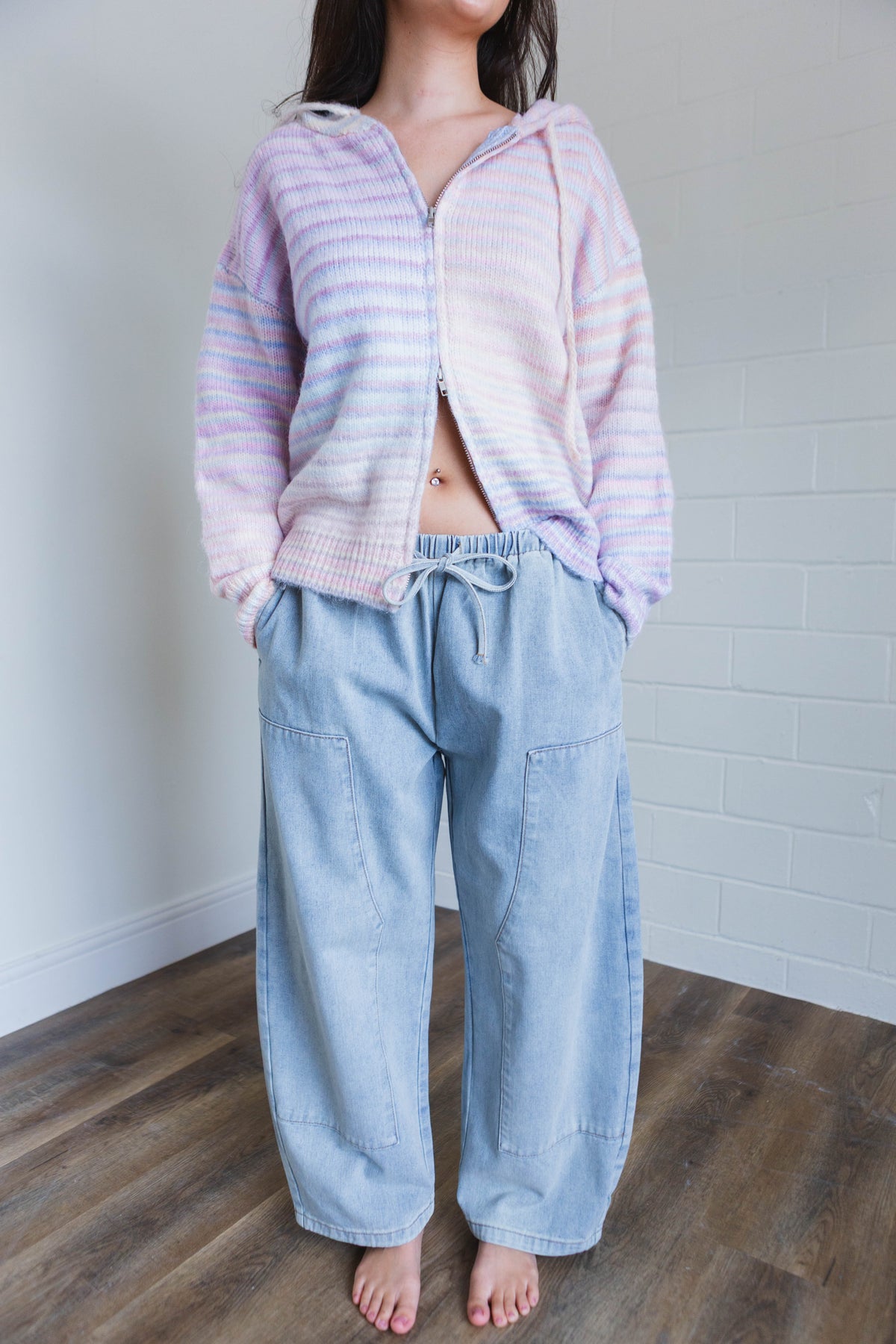Denim Drawstring Barrel Pants