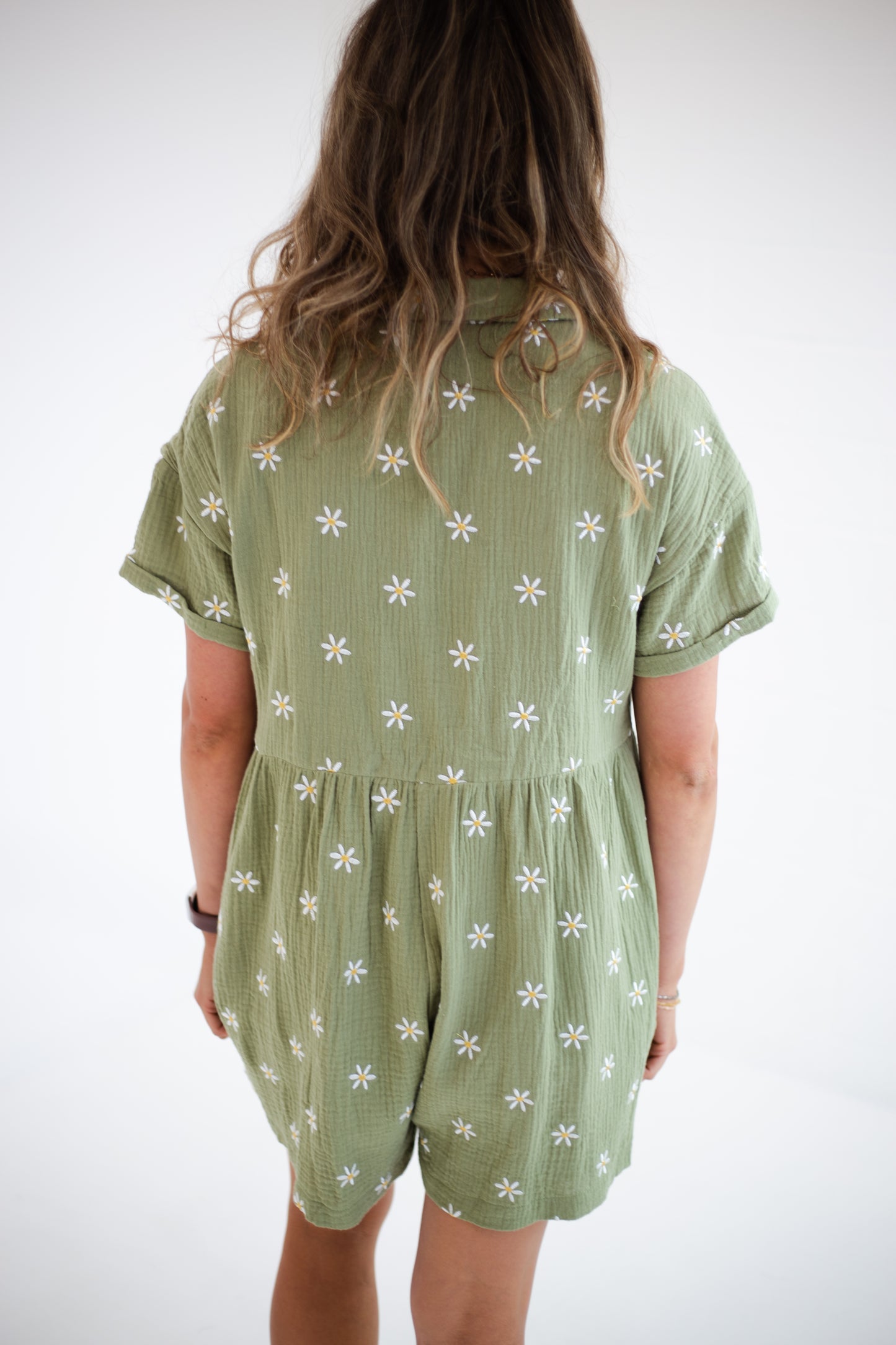 Olive Button Up Floral Romper