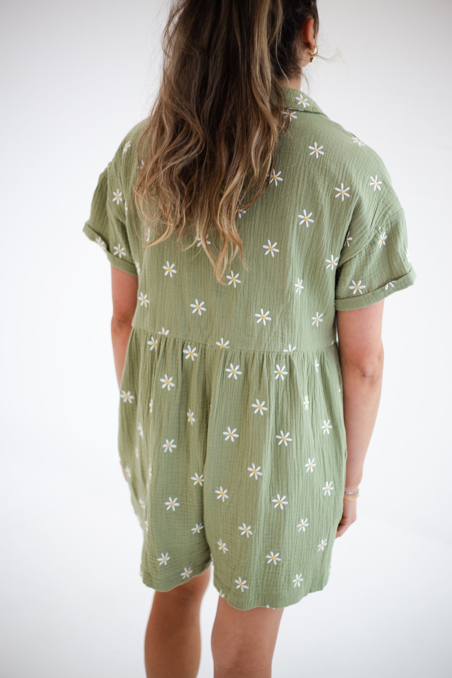 Olive Button Up Floral Romper