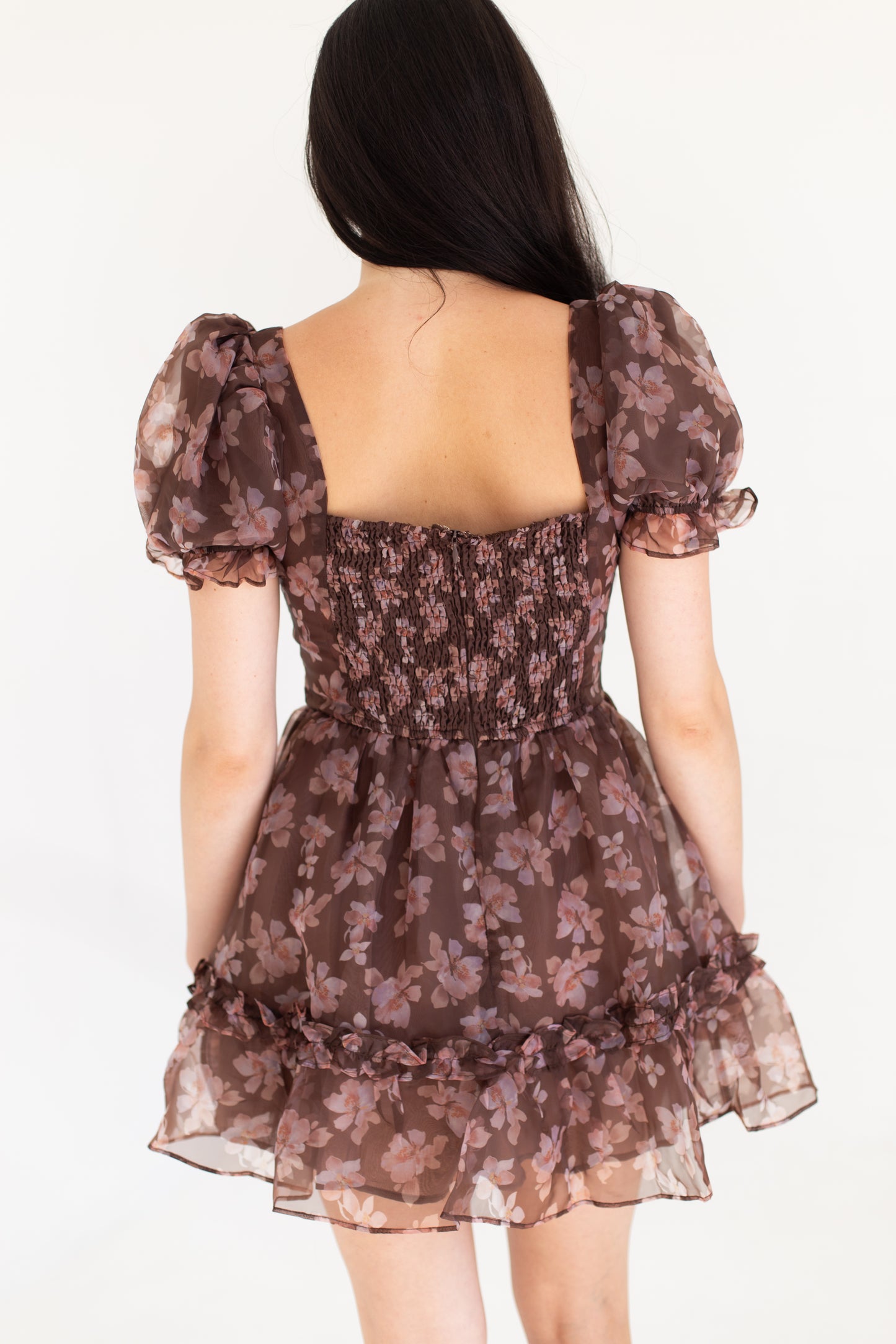 Brown Floral A Line Mini Dress