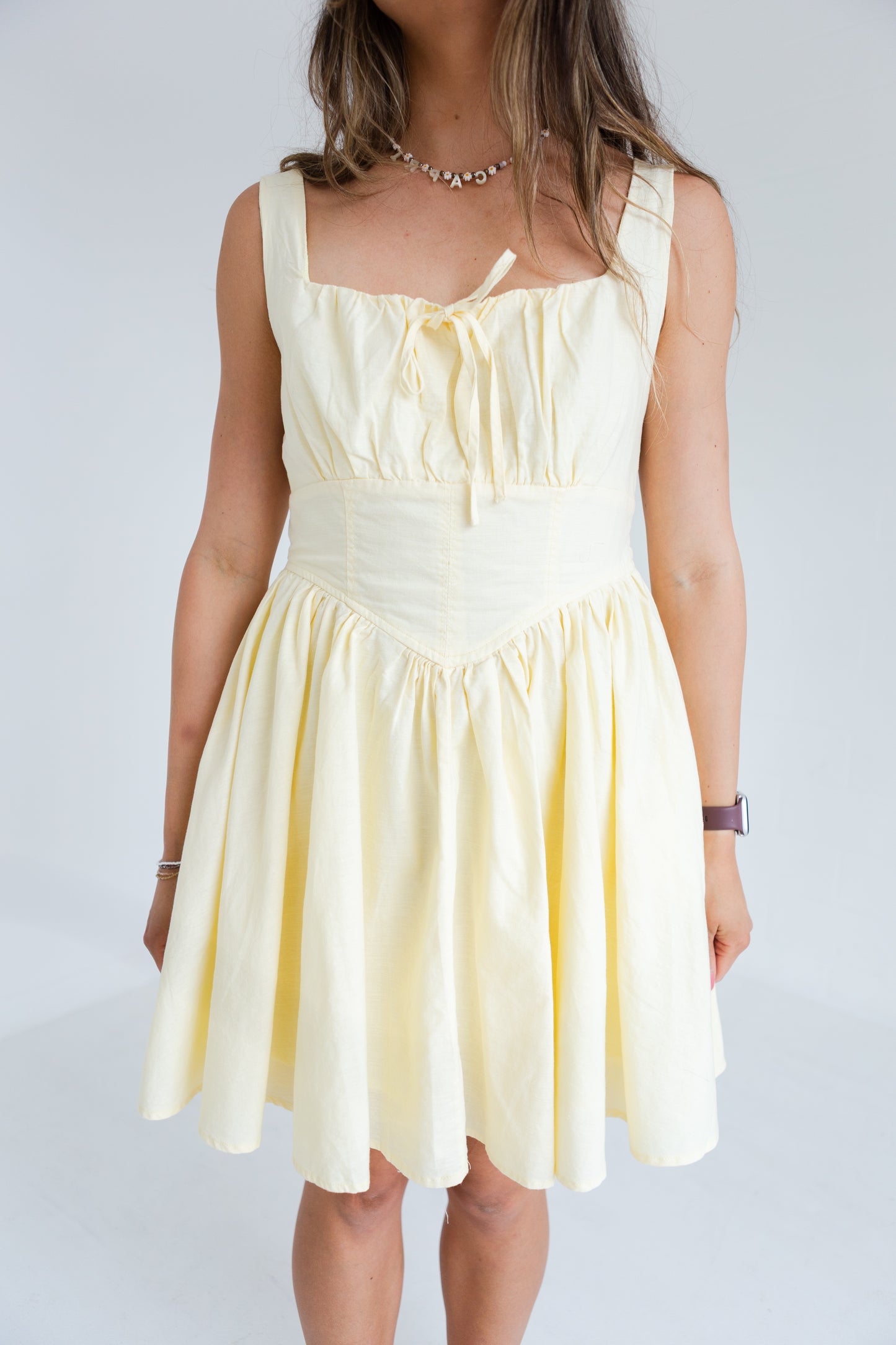 Lemon Water Linen Blend Drop Waist Skater Dress