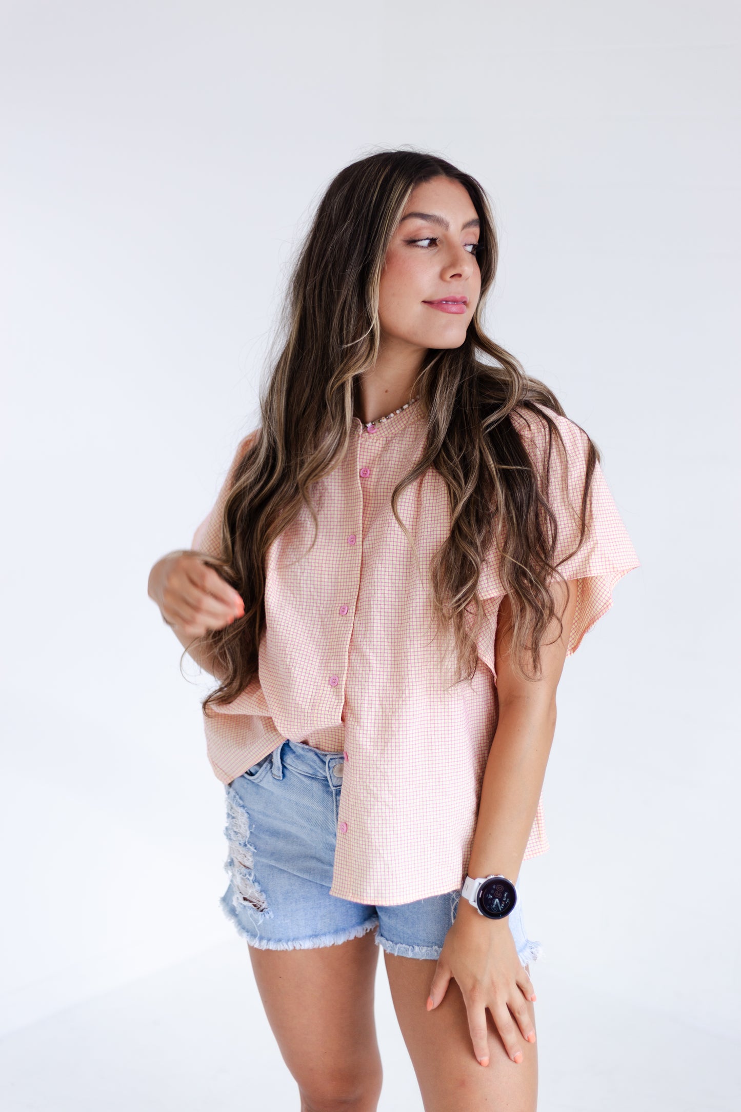 Daisy Pink Flutter Sleeve Blouse