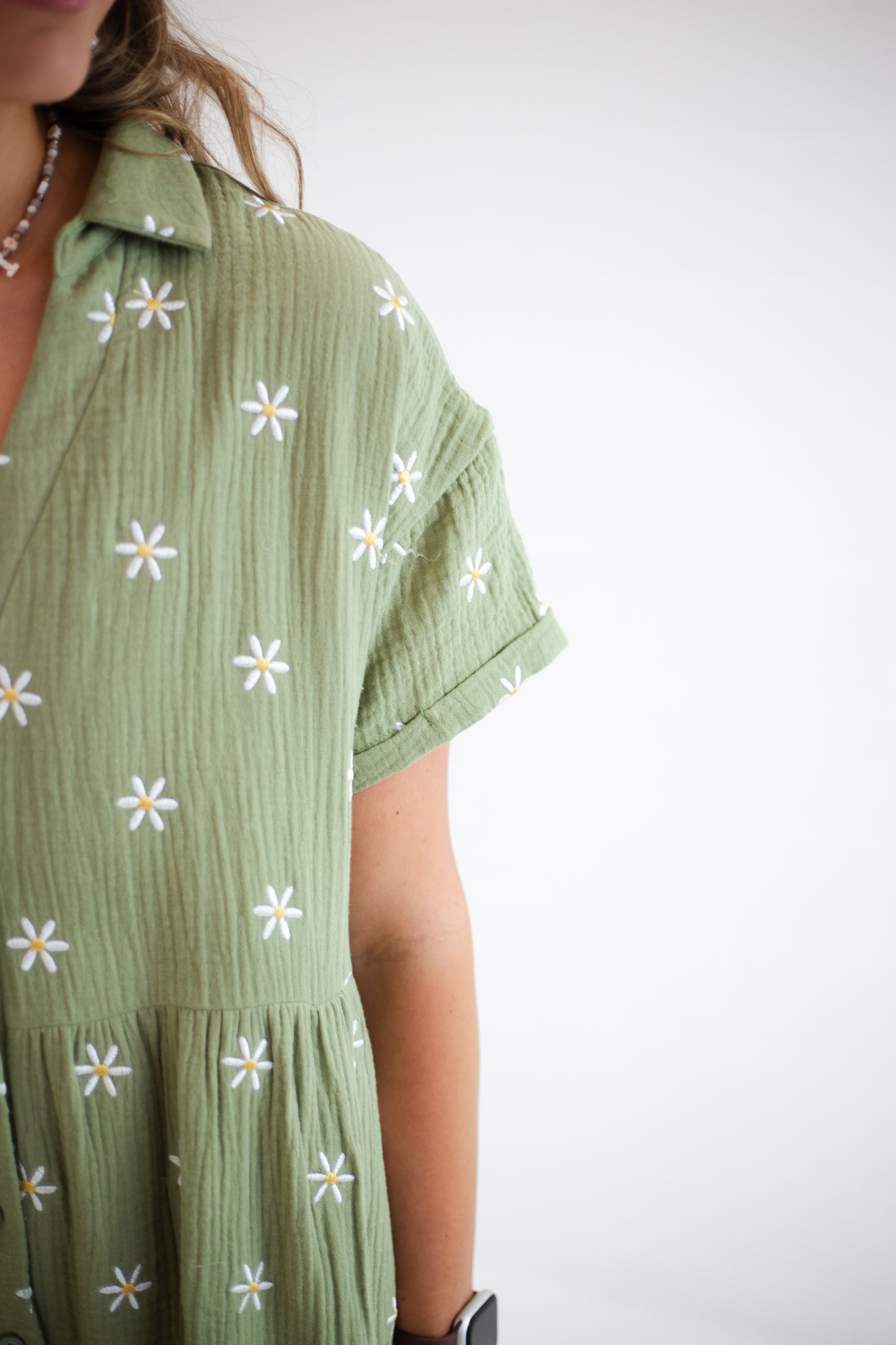 Olive Button Up Floral Romper