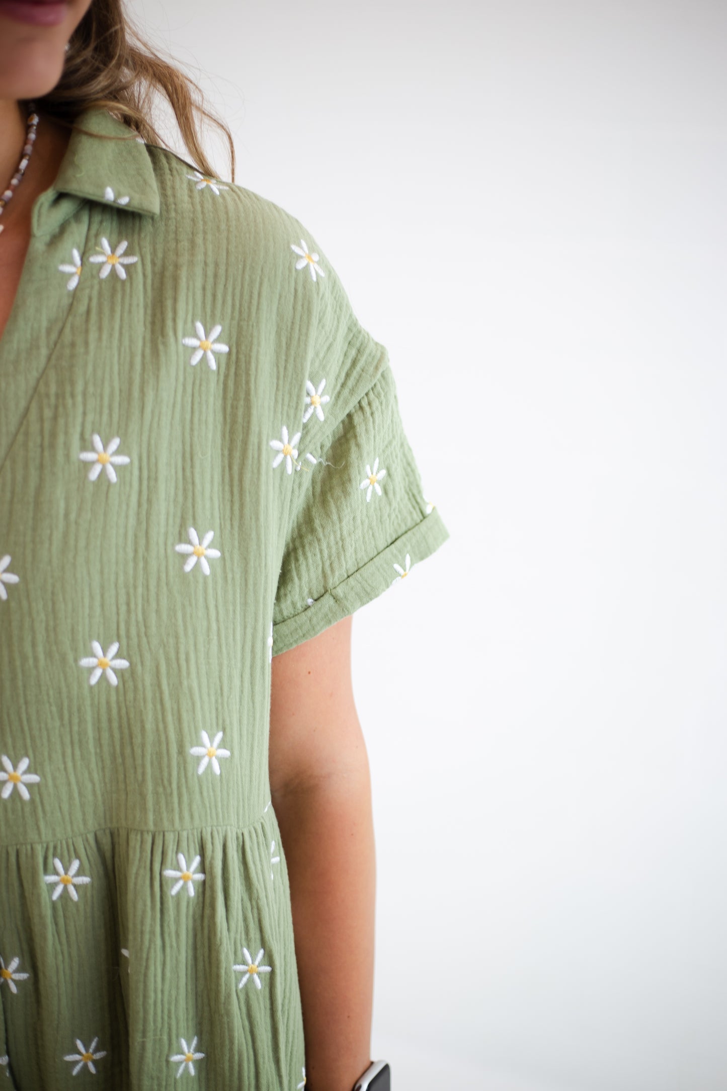 Olive Button Up Floral Romper