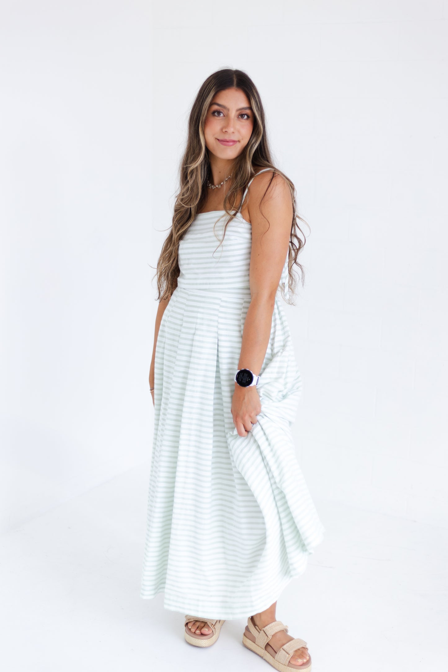 Light Sage Sleeveless Top & Midi Skirt Set