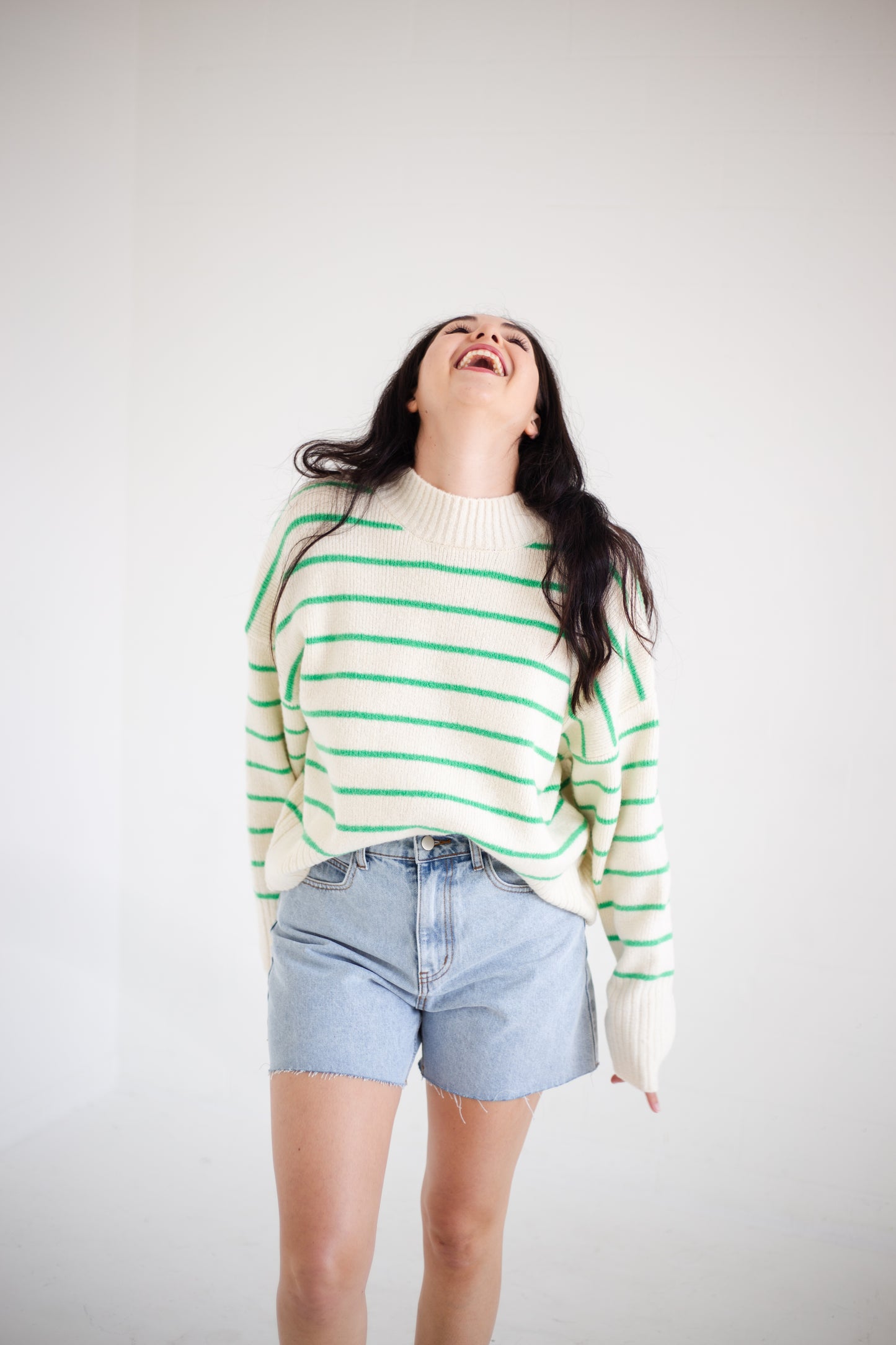 Cream & Green Striped Sweater