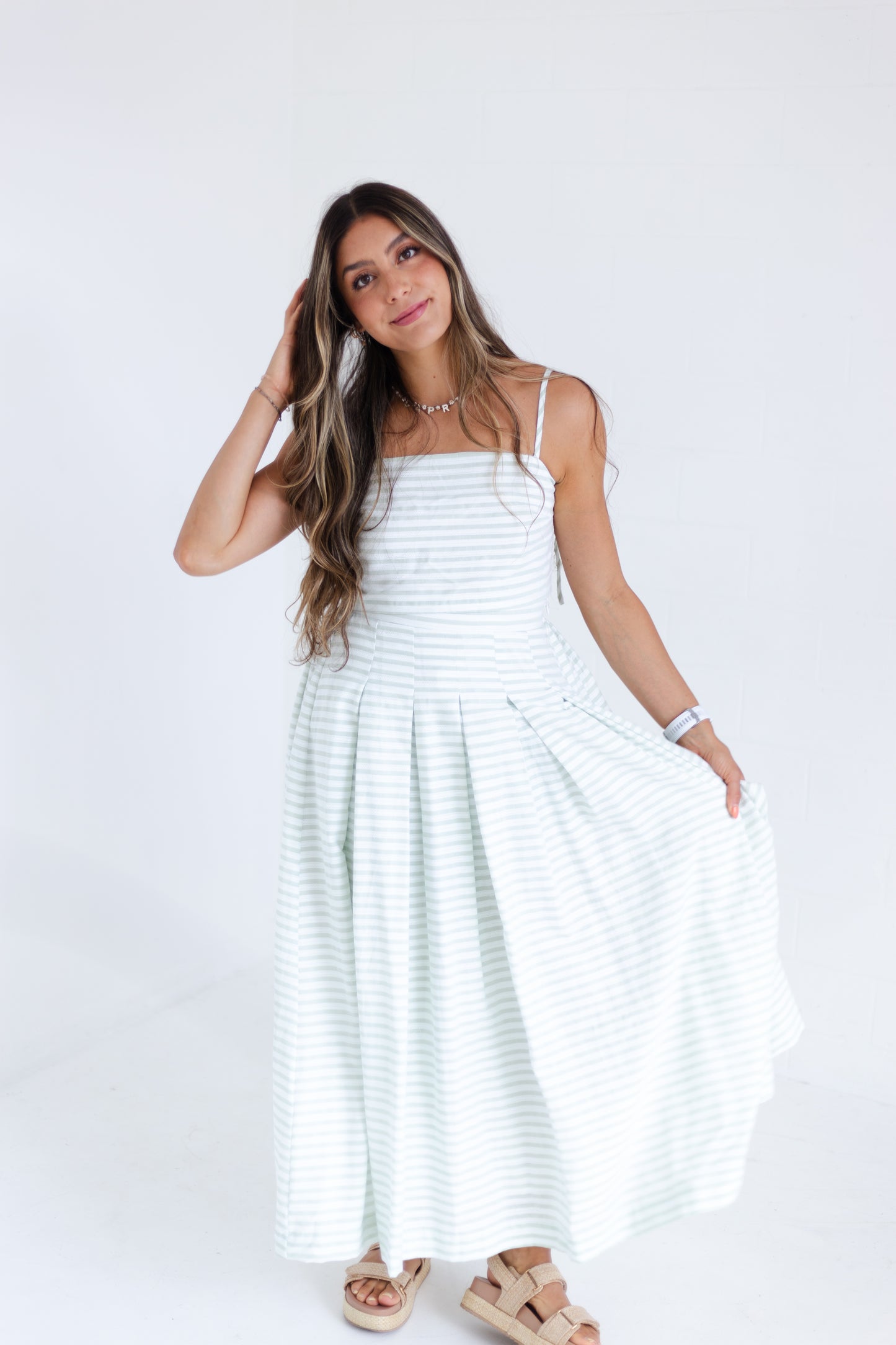 Light Sage Sleeveless Top & Midi Skirt Set