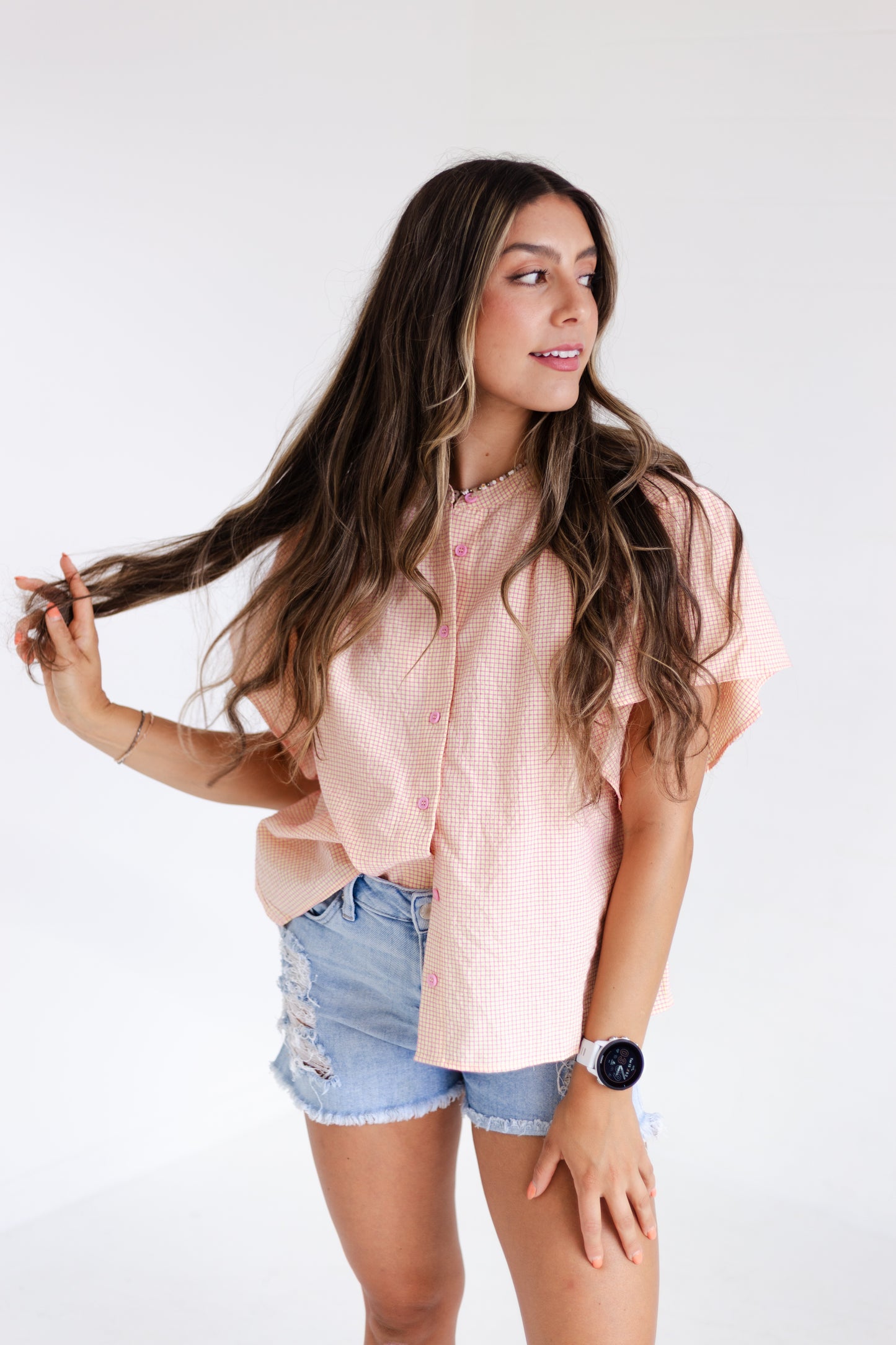 Daisy Pink Flutter Sleeve Blouse