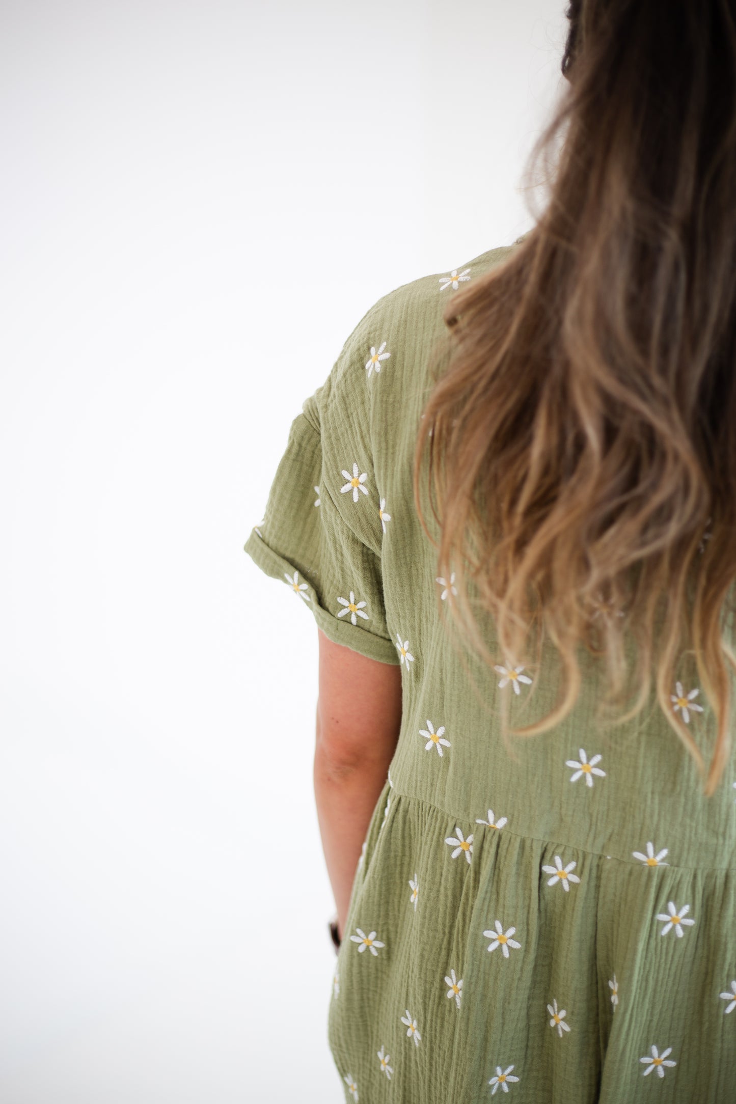 Olive Button Up Floral Romper