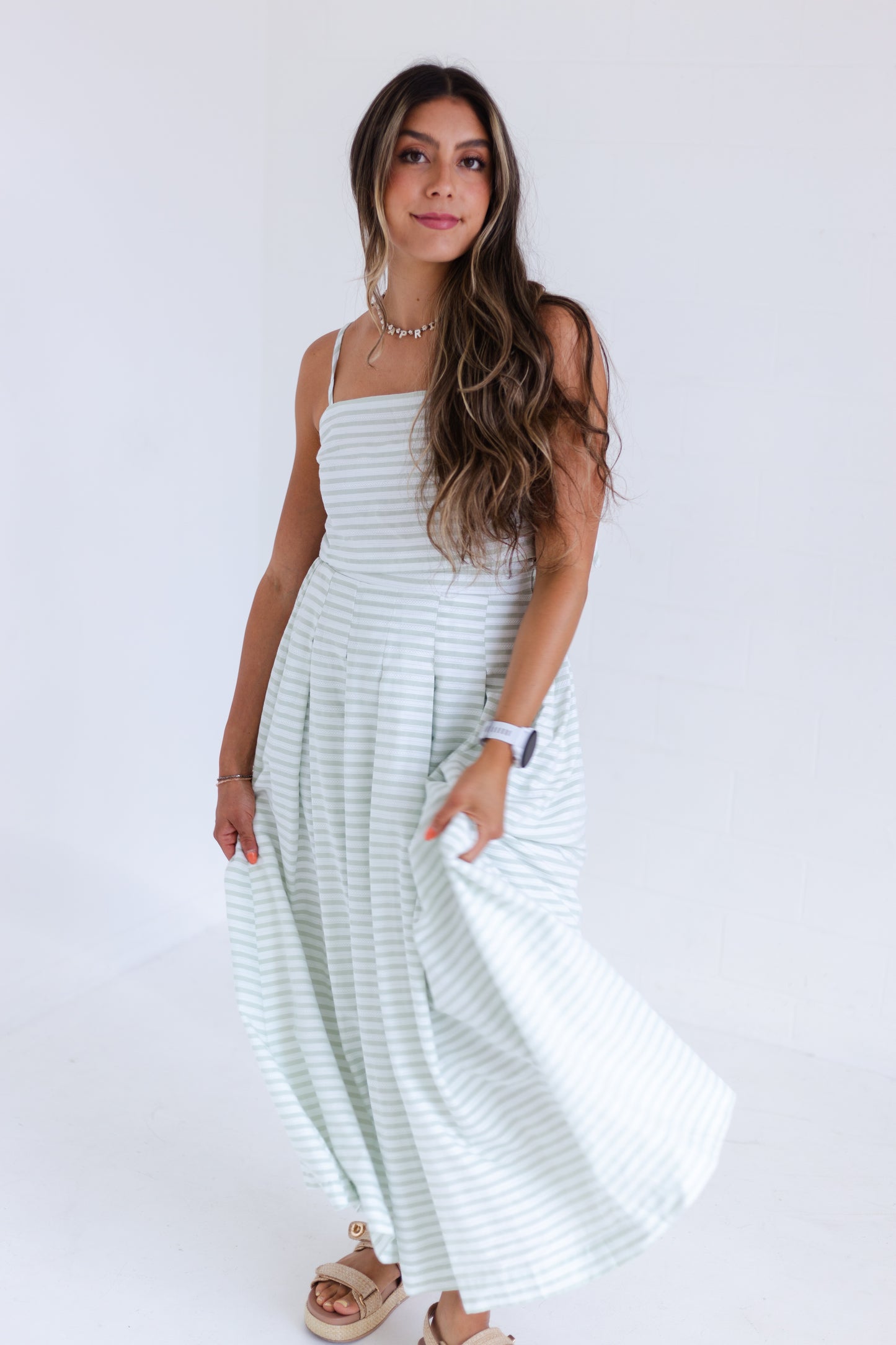 Light Sage Sleeveless Top & Midi Skirt Set