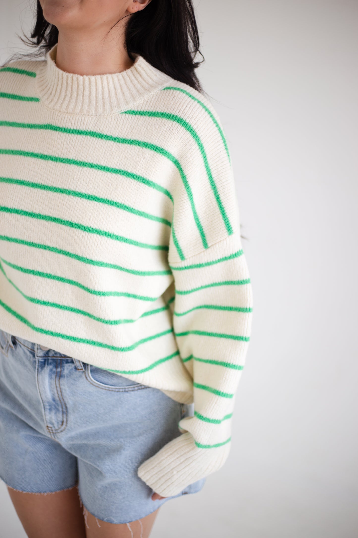 Cream & Green Striped Sweater