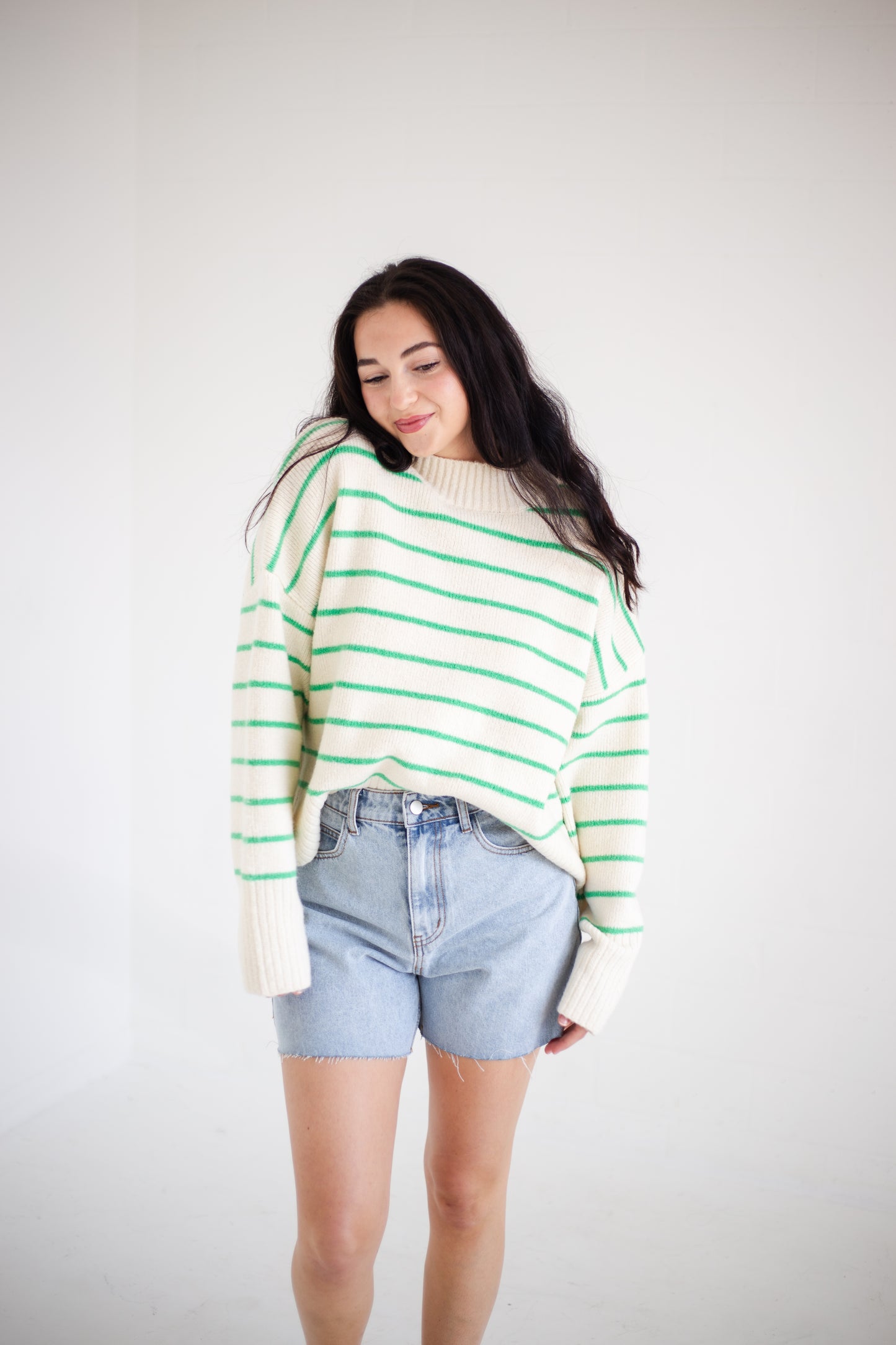 Cream & Green Striped Sweater