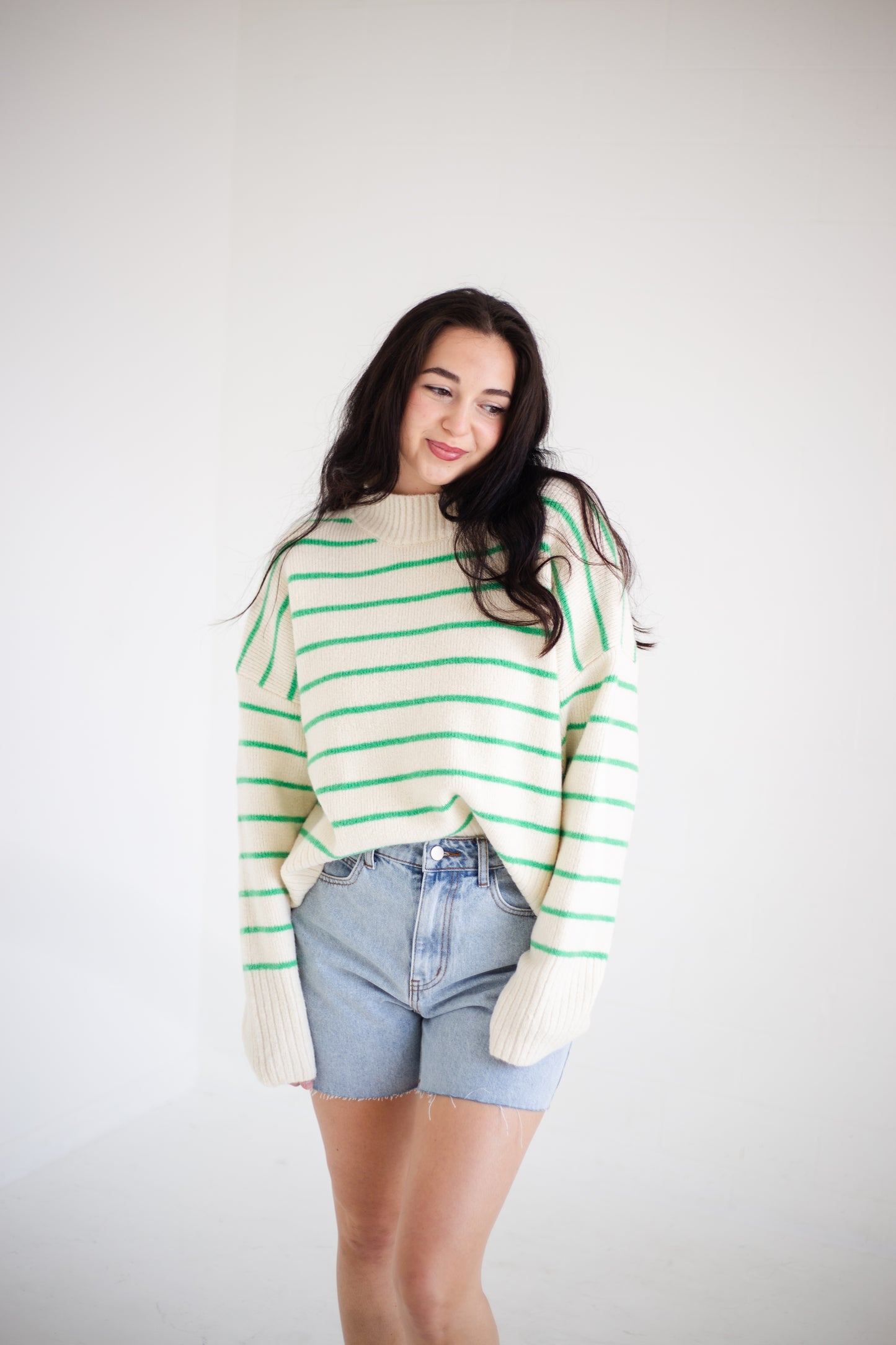 Cream & Green Striped Sweater