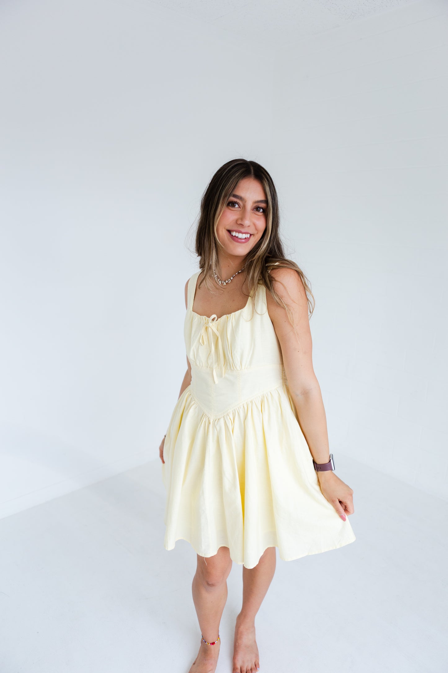 Lemon Water Linen Blend Drop Waist Skater Dress